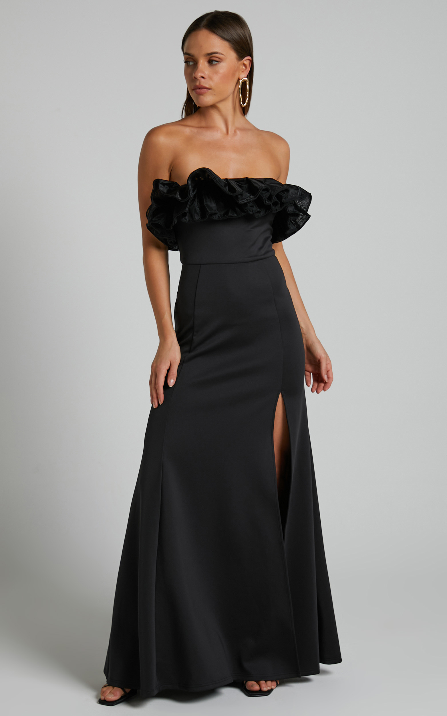 Cassius Off Shoulder Ruffle Ball Gown Dress in Black - 06, BLK1, hi-res image number null