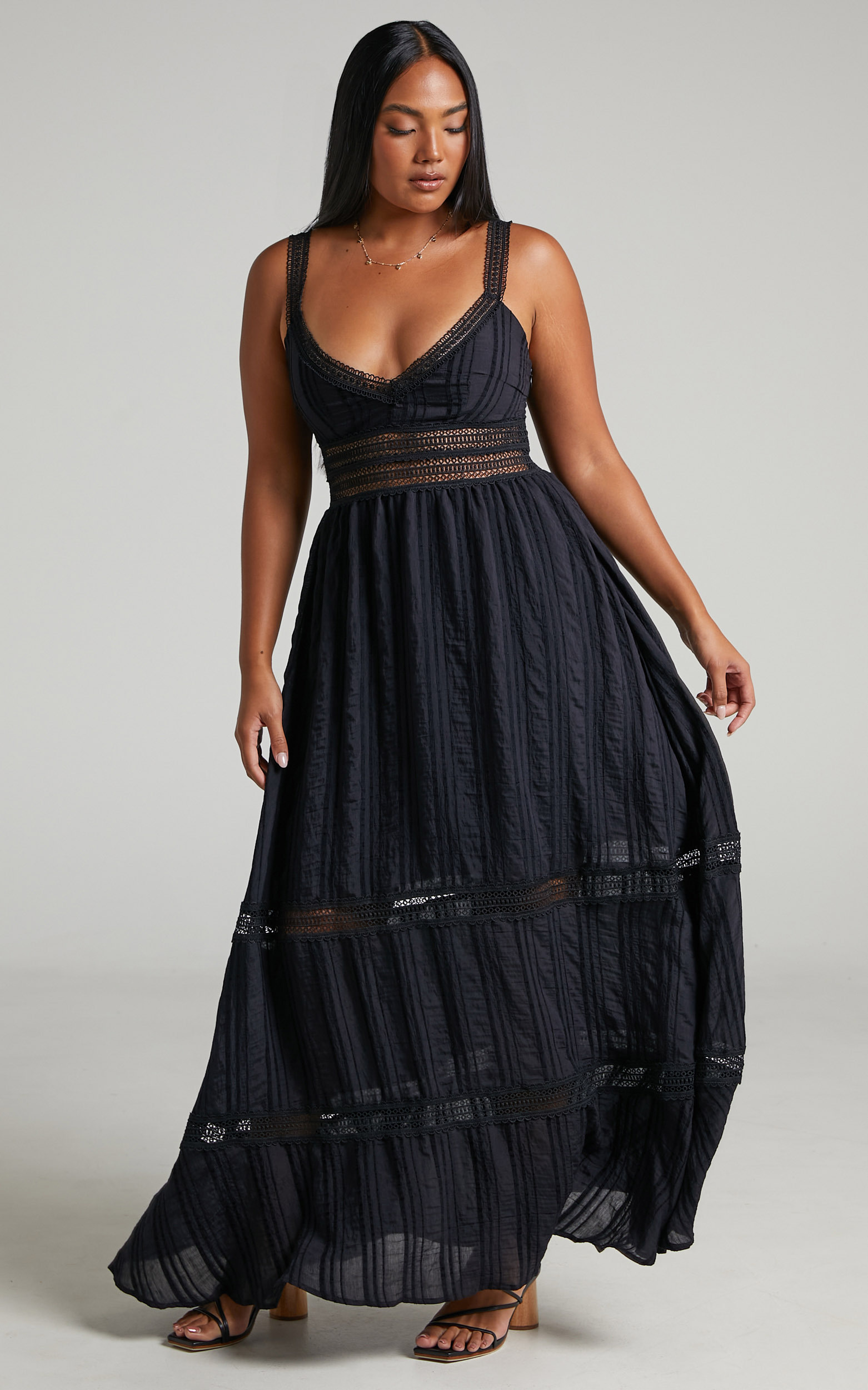 Angelique Lace trim Maxi Dress in Black - 06, BLK1, hi-res image number null