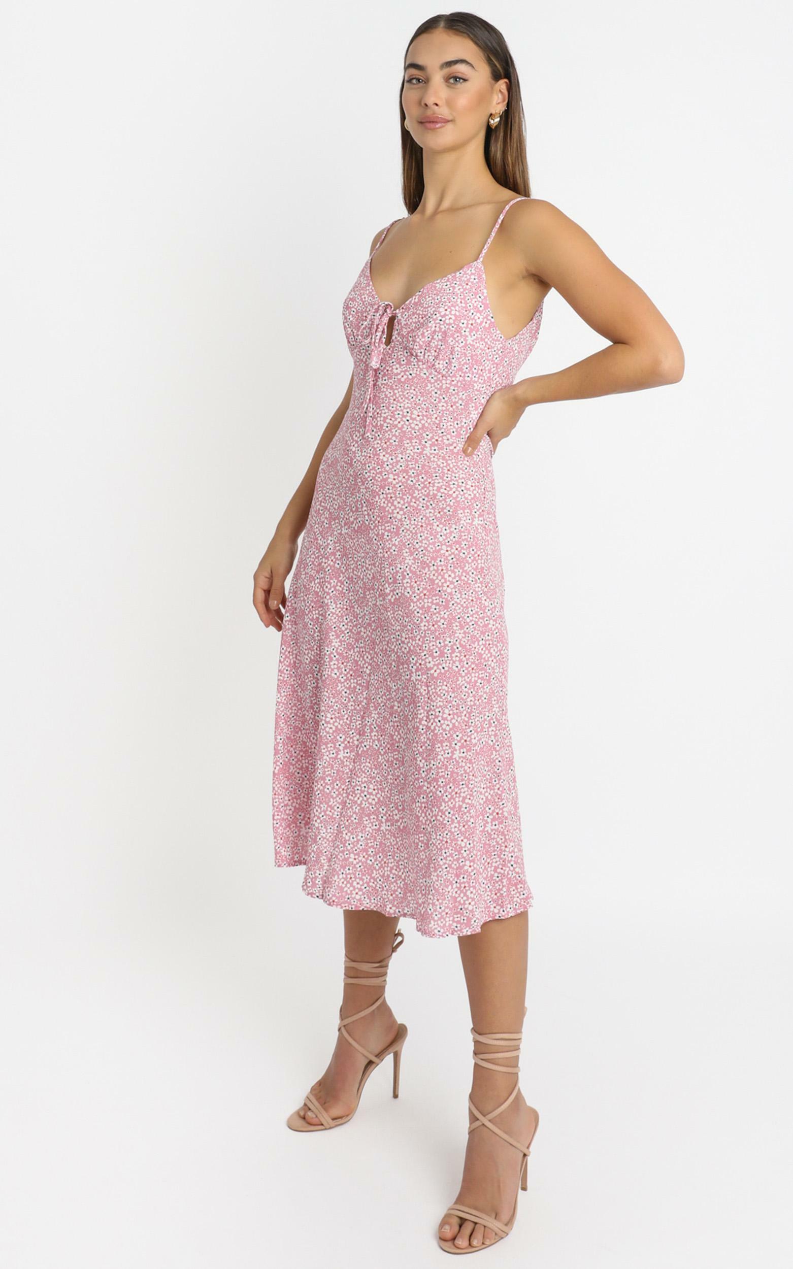 Toss The Dice dress in pink floral - 14 (XL), Pink, hi-res image number null