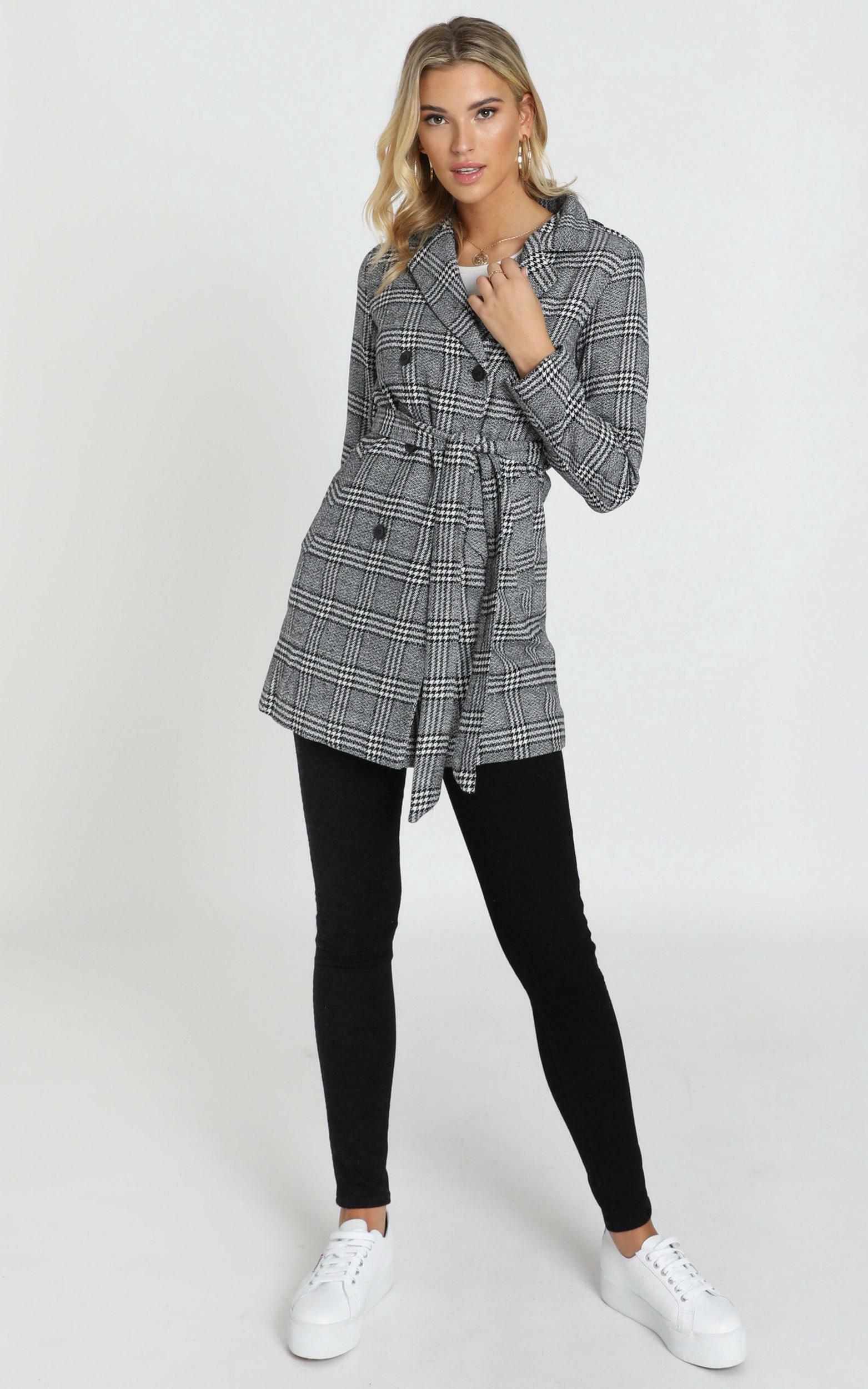 Stay Beside Me coat in grey check - 8 (S), Grey, hi-res image number null