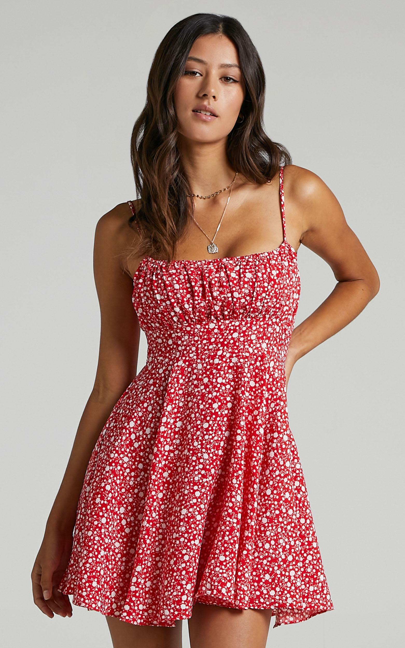 Summer Jam Sweetheart Mini Dress in Red Floral Print | Showpo