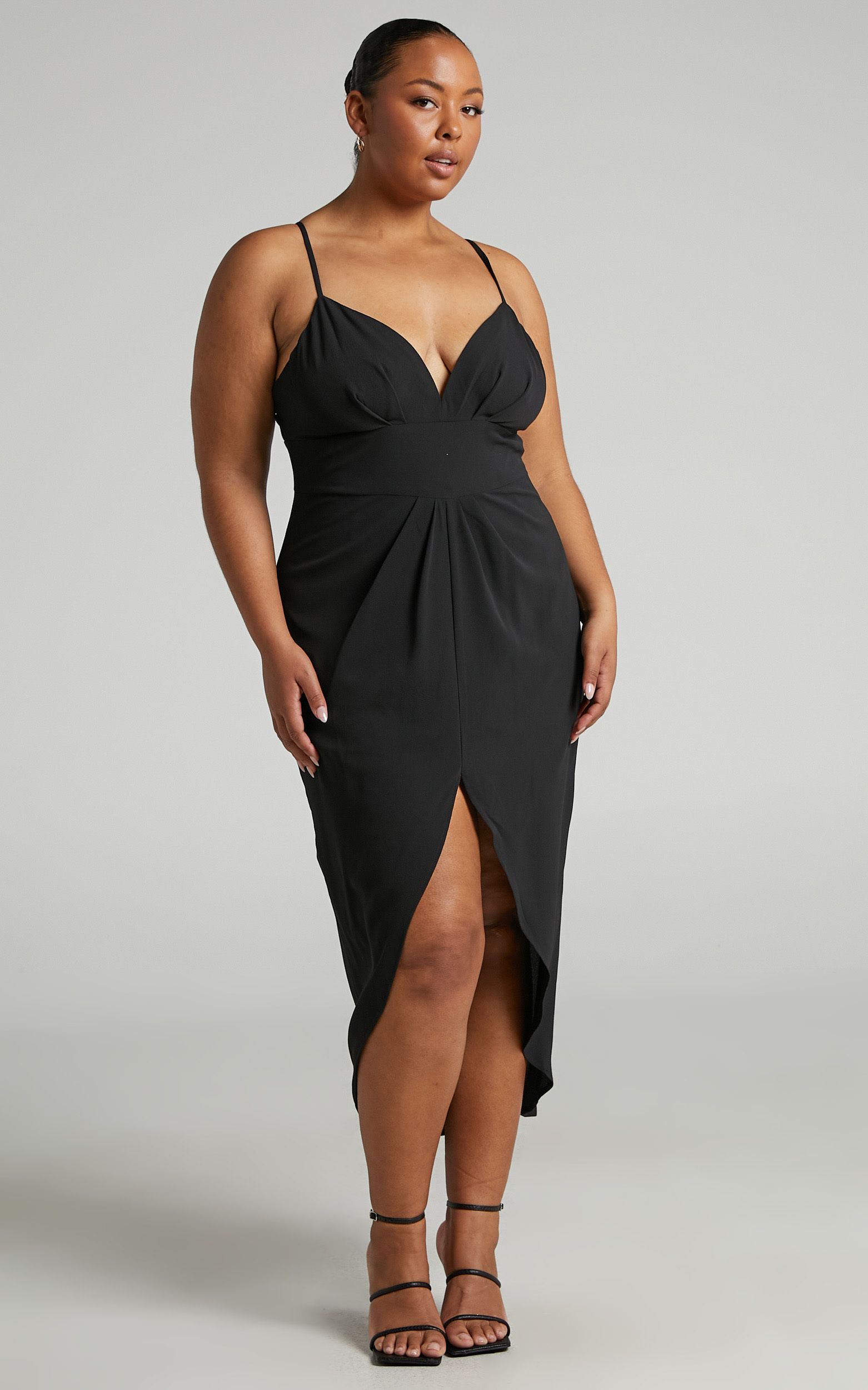 Fenella Sweetheart Drape Front Midi Dress in Black - 04, BLK1, hi-res image number null