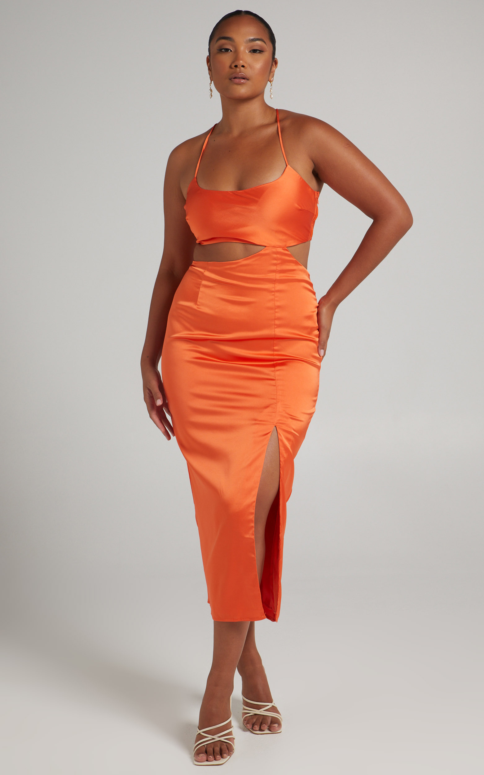 Rebeccah Side Cut Out Midi Dress in Apricot - 06, ORG1, hi-res image number null