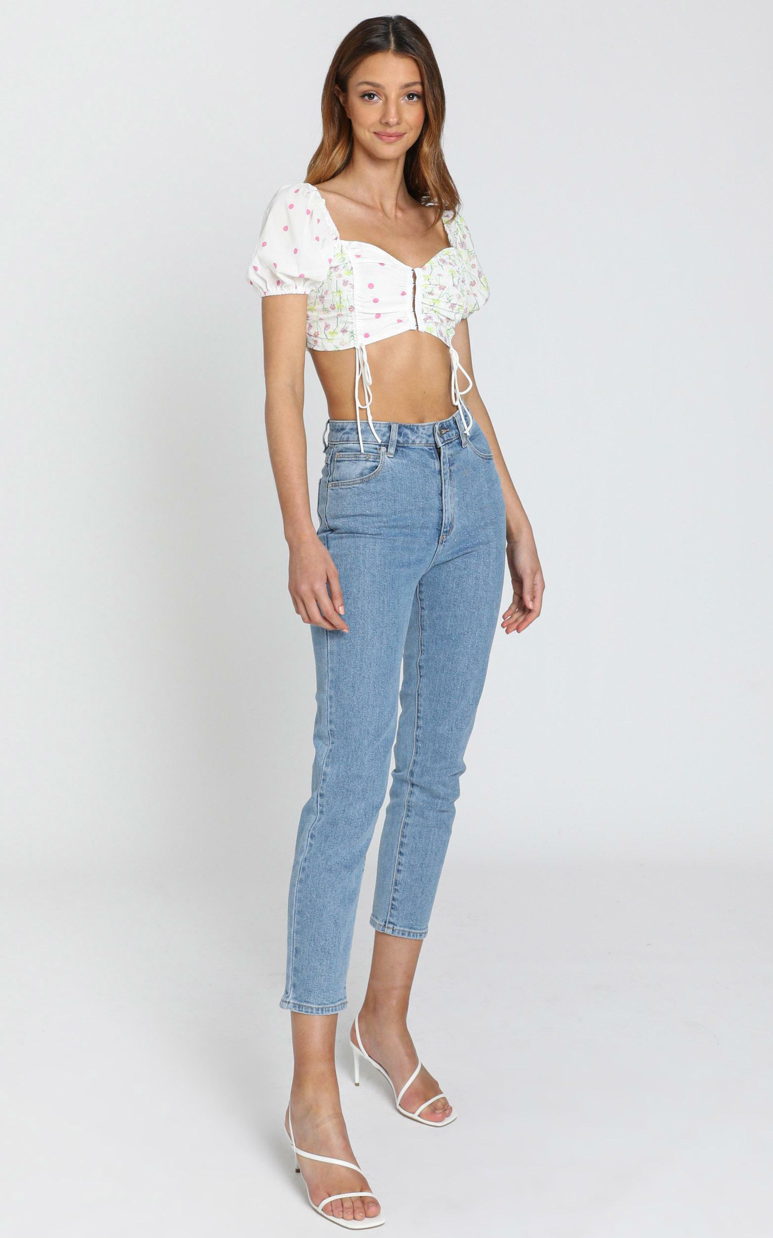 St Tropez Crop Top in pink floral - 8 (S), White, hi-res image number null