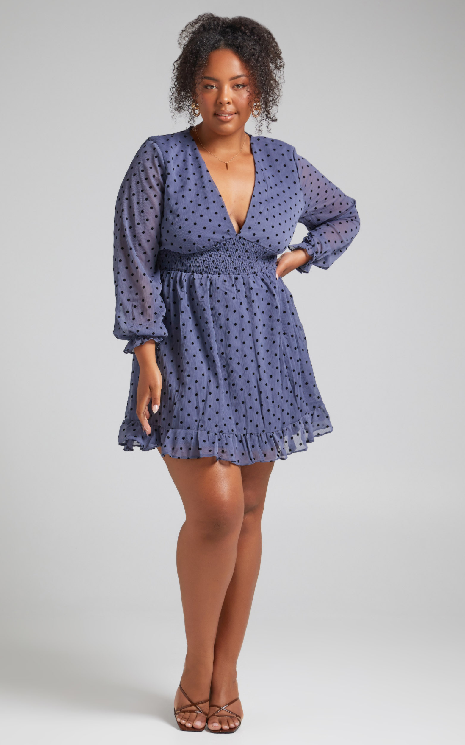 Pretty As You Long Sleeve Mini Dress in Blue Spot - 04, BLU1, hi-res image number null