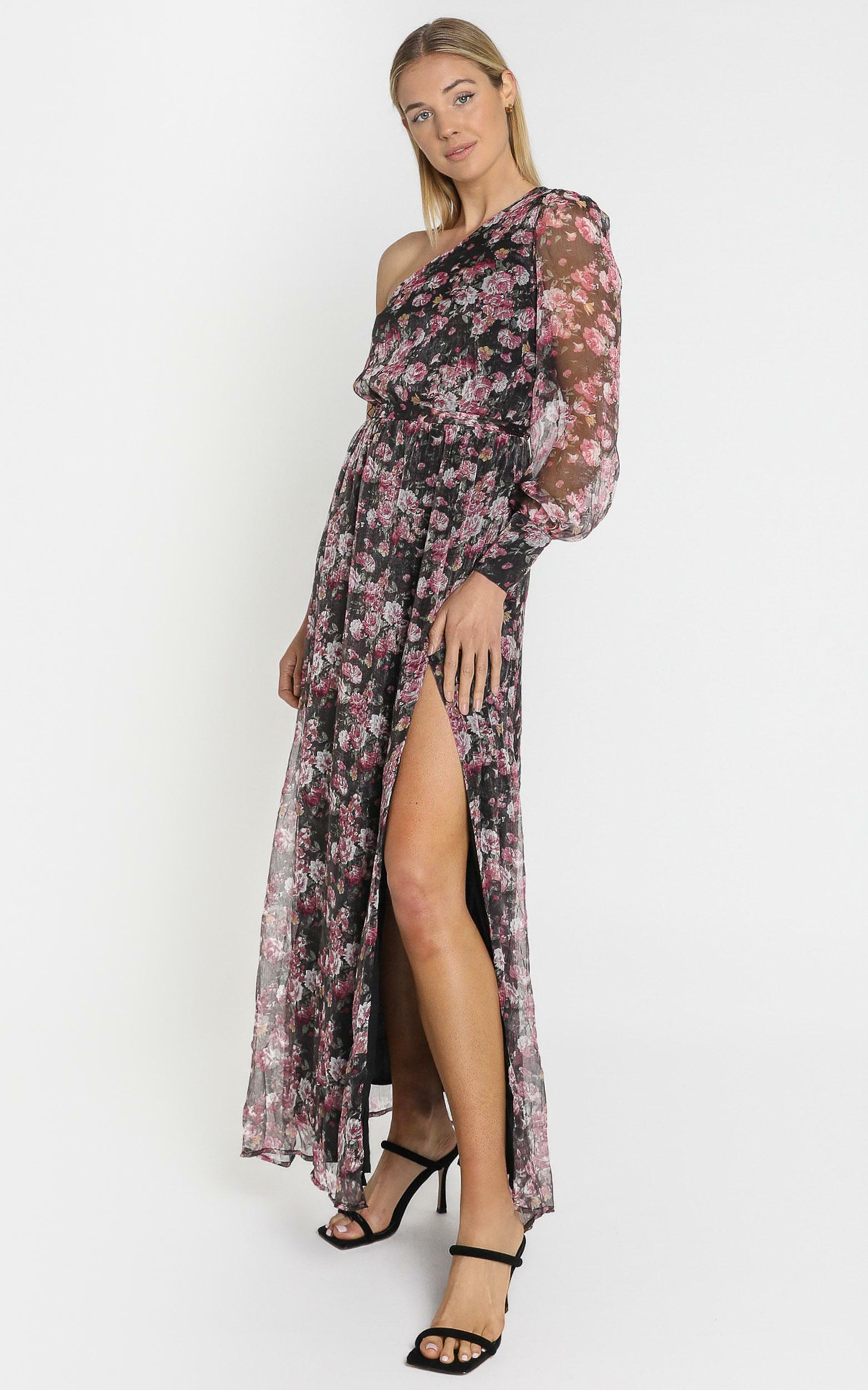 Leona One Shoulder Maxi Dress In romantic black floral | Showpo USA