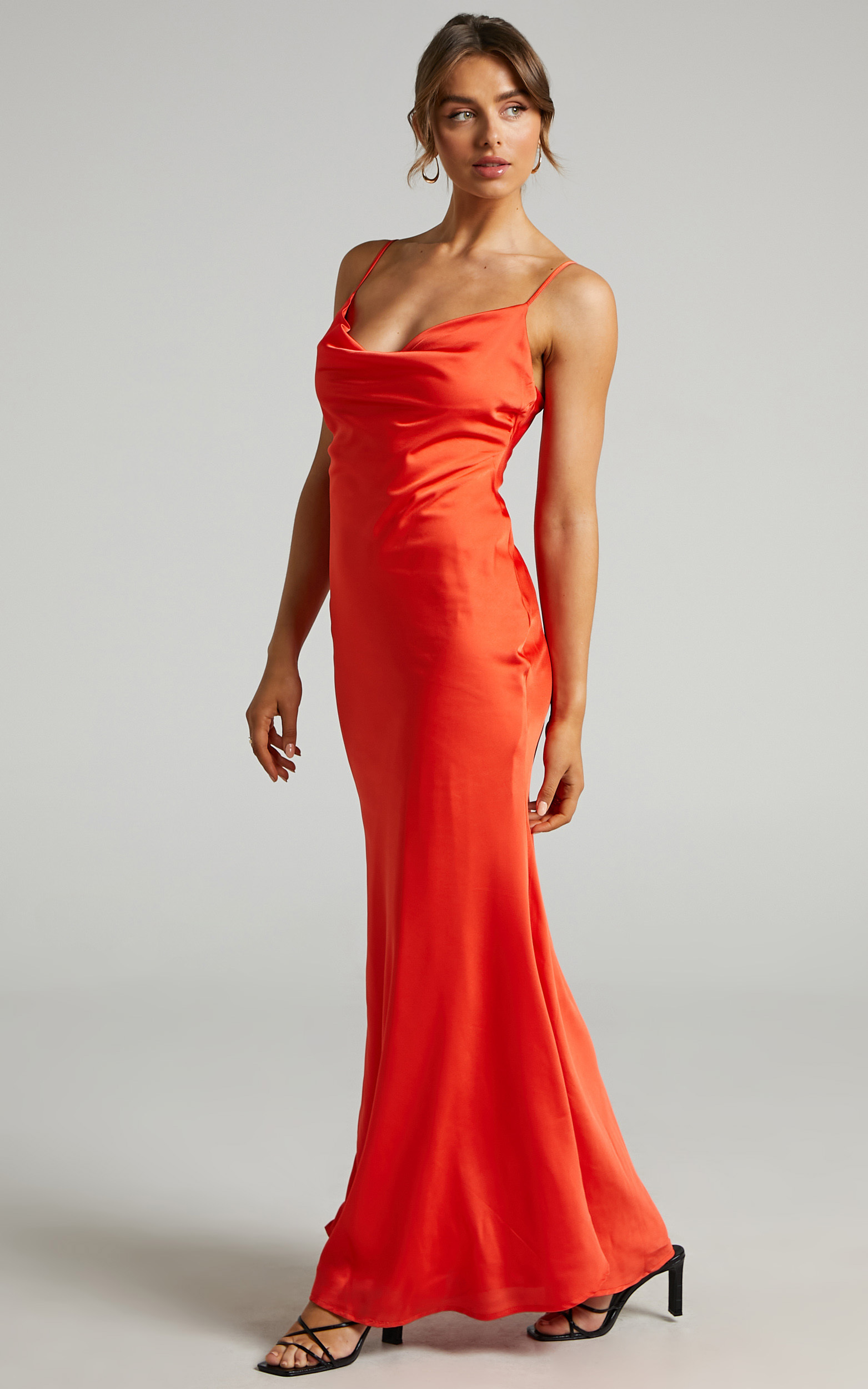 Lunaria Cowl Mermaid Maxi Slip Dress in Oxy Fire - 06, ORG4, hi-res image number null