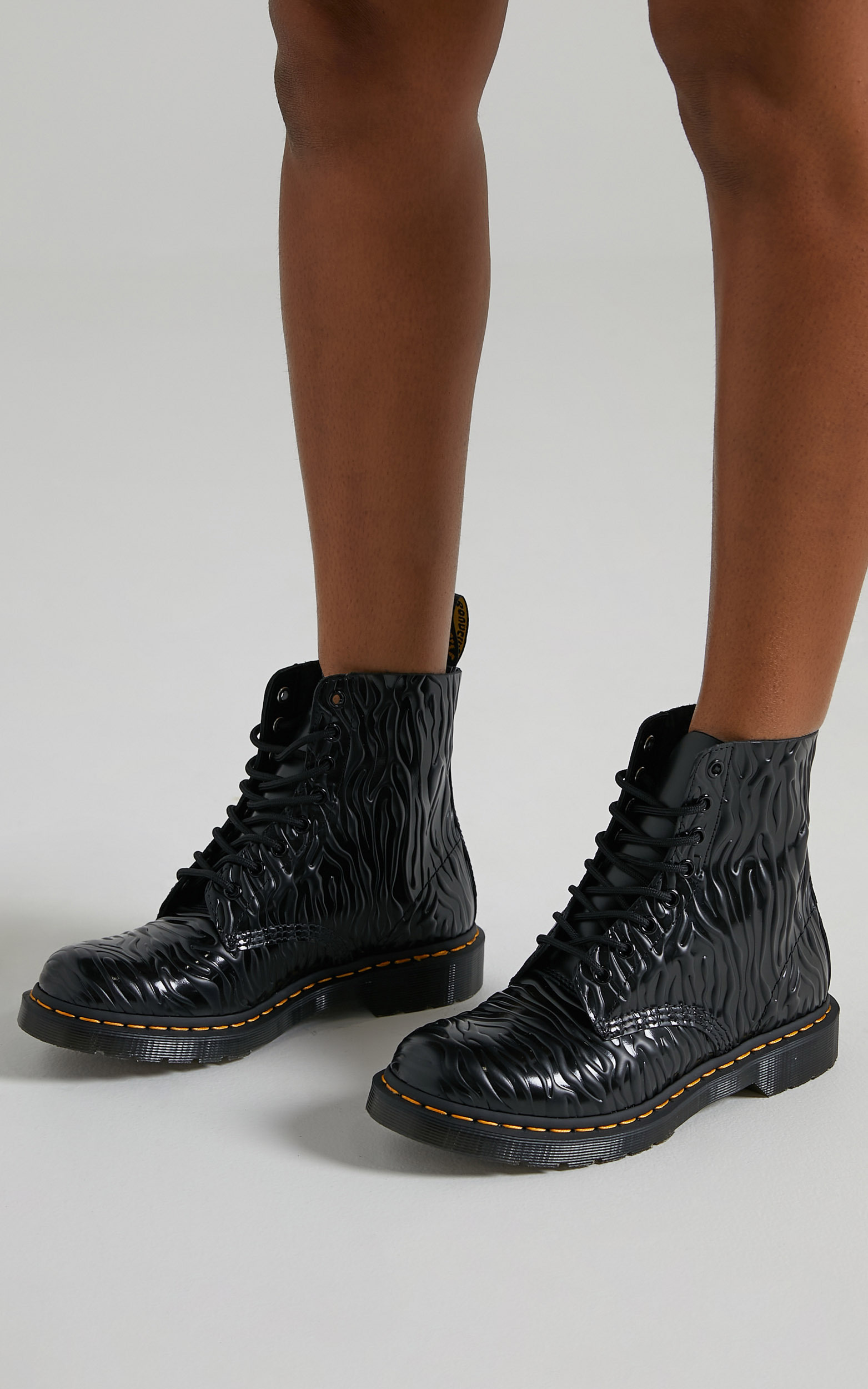 Dr. Martens - 1460 Pascal 8 Eye Boot in Black Zebra Gloss Emboss Smooth - 05, BLK1, hi-res image number null