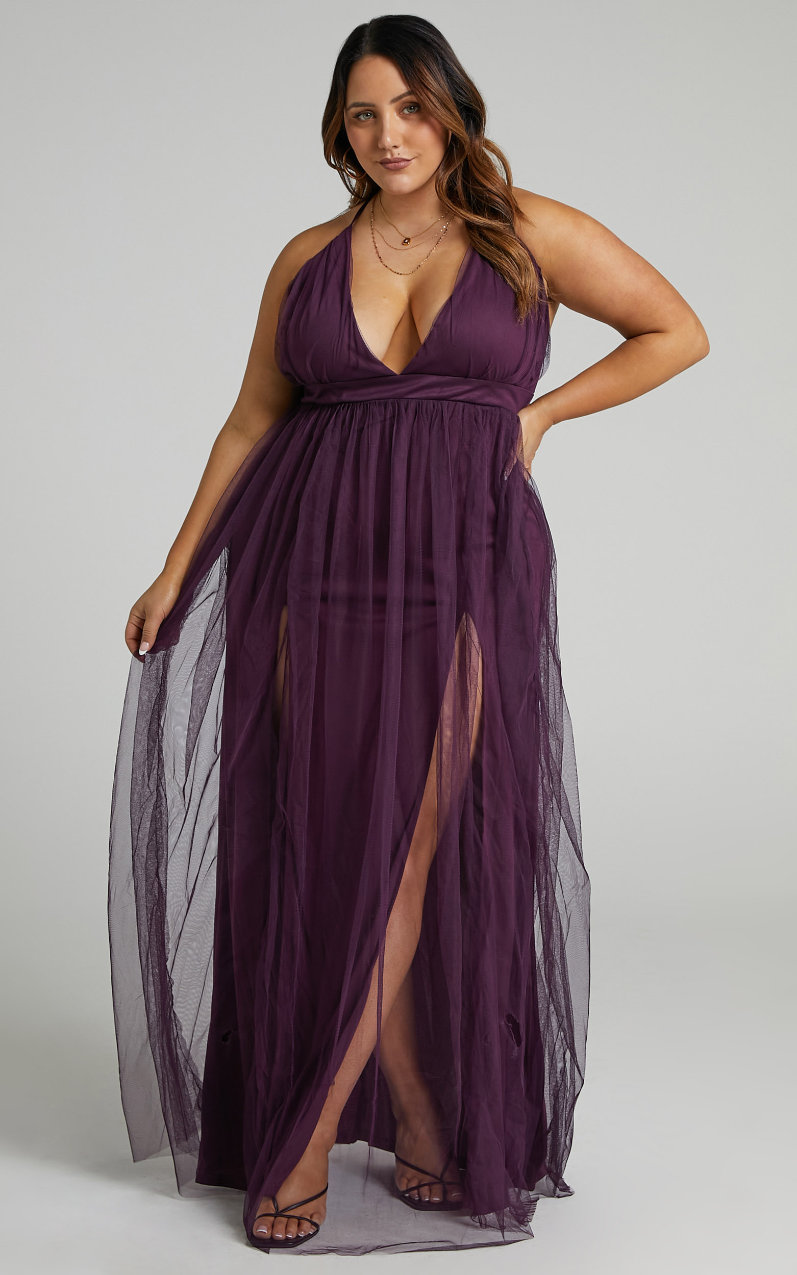 Like A Vision Plunge Maxi Dress in Aubergine Tulle - 20, PRP4, hi-res image number null