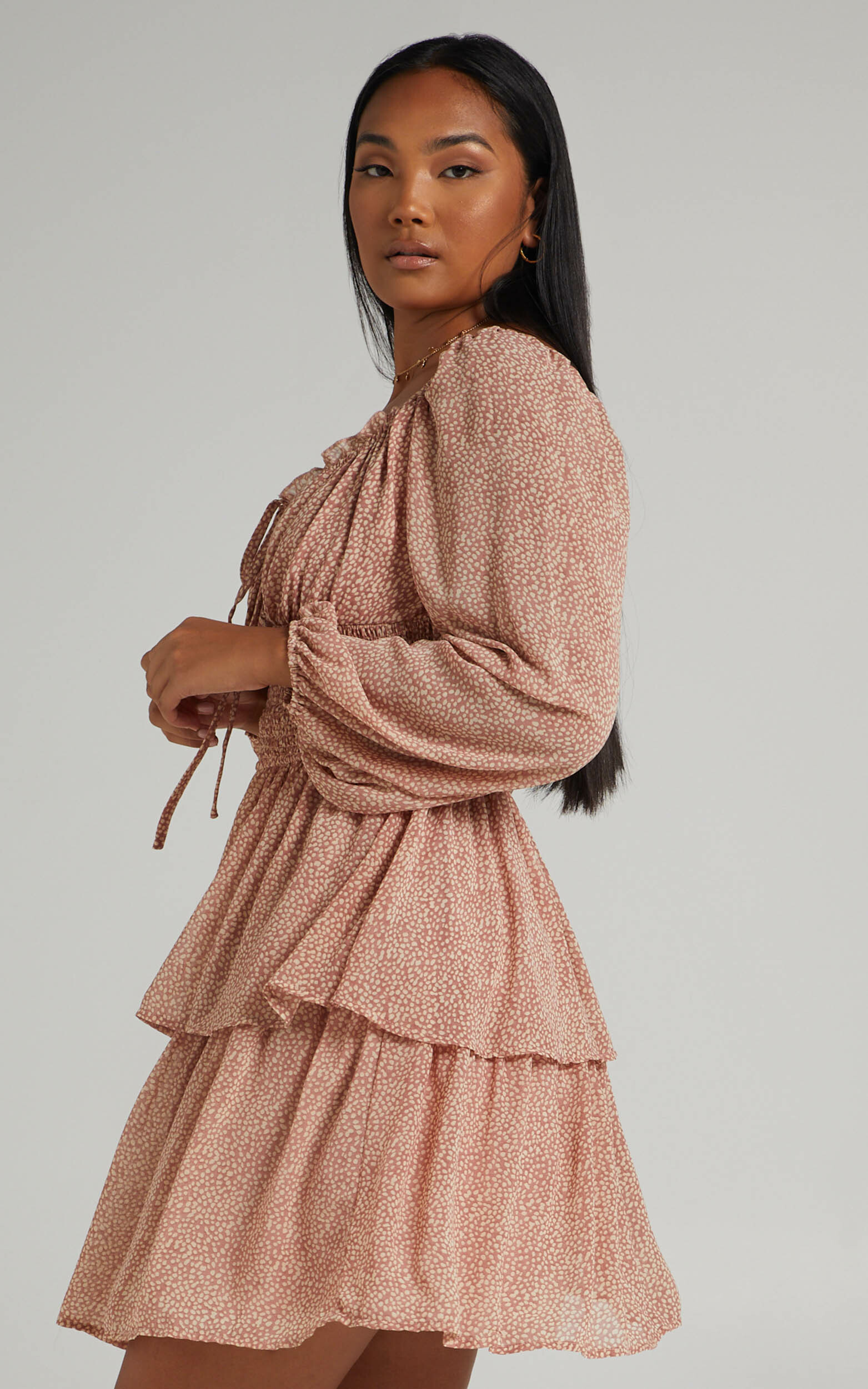 Paxton Long Sleeve Tiered Mini Dress in Pink - 06, PNK1, hi-res image number null