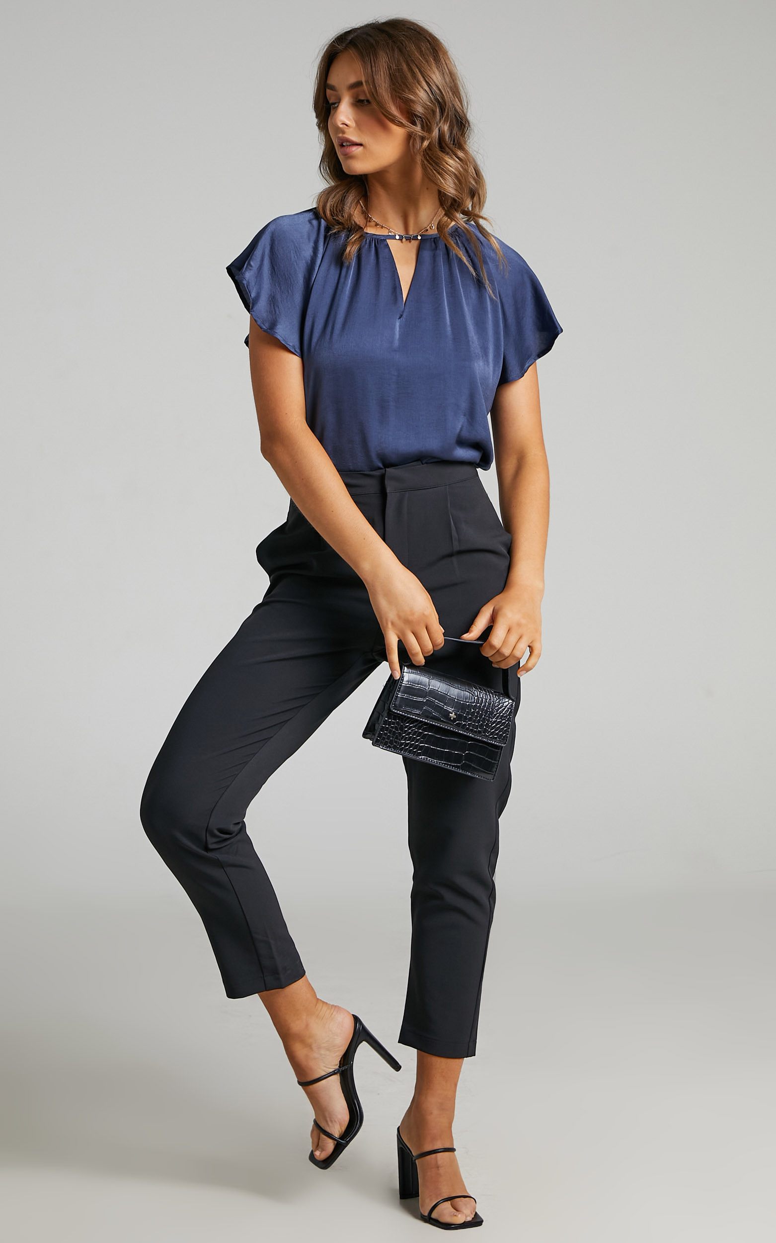 Demmi Key Hole Flutter Sleeve Top in Navy - 04, NVY2, hi-res image number null