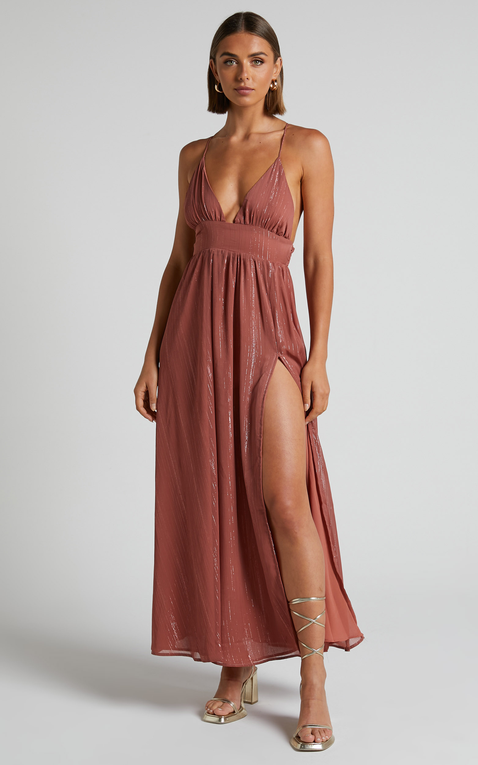Indiana Gathered Plunge Maxi Dress in Dusty Rose - 06, PNK1, hi-res image number null