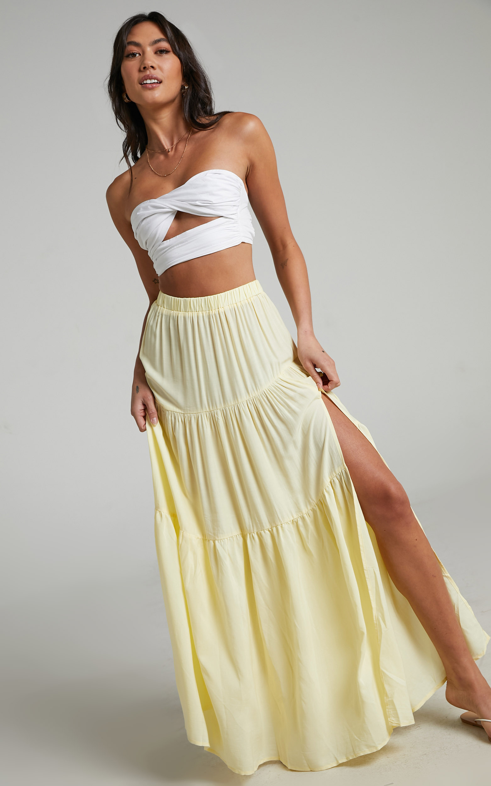 Kasiani Asymmetric Tiered Maxi Skirt in Cream - 08, CRE1, hi-res image number null