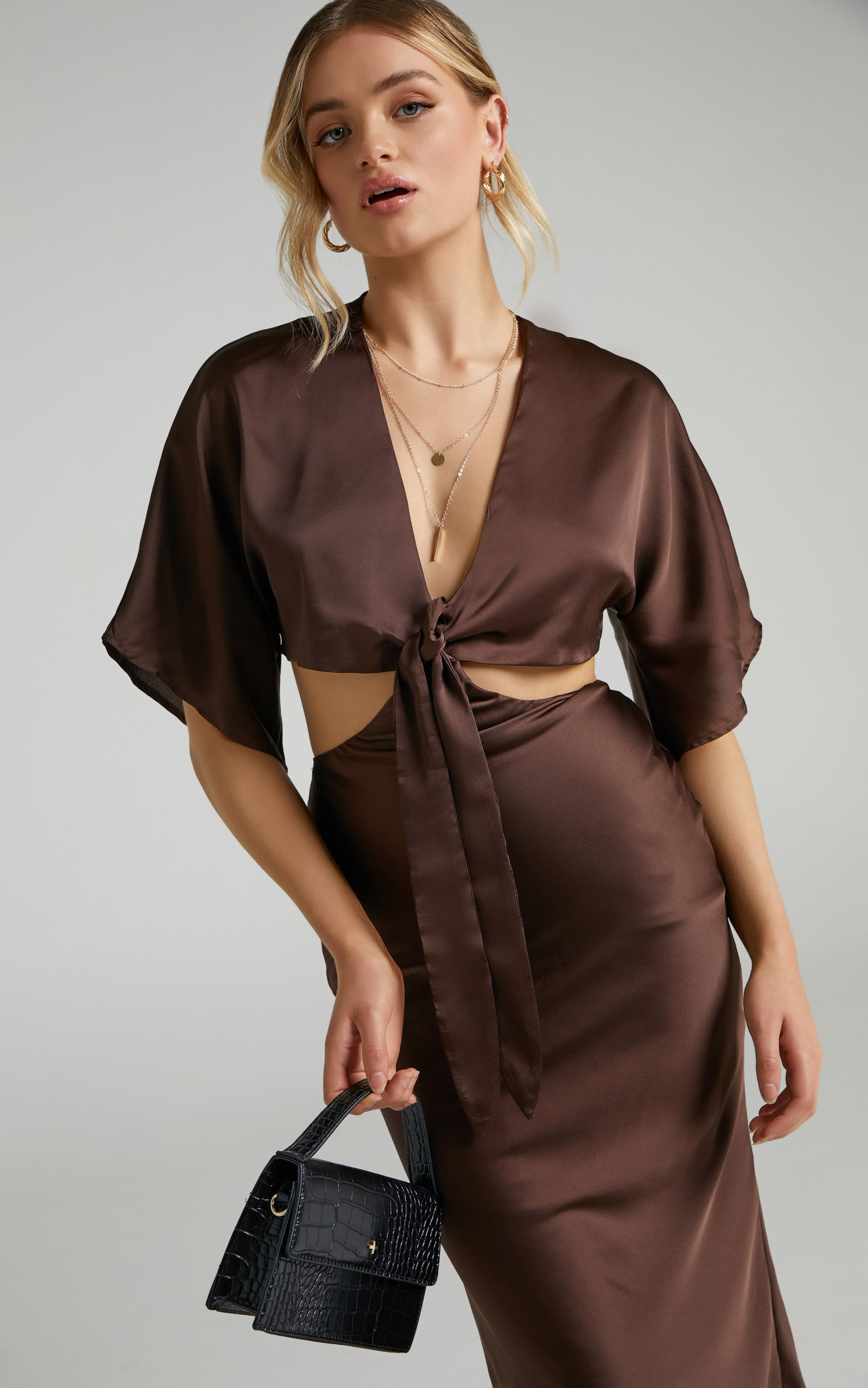 Elyse Tie Front Two Piece Set in Chocolate - 06, BRN1, hi-res image number null