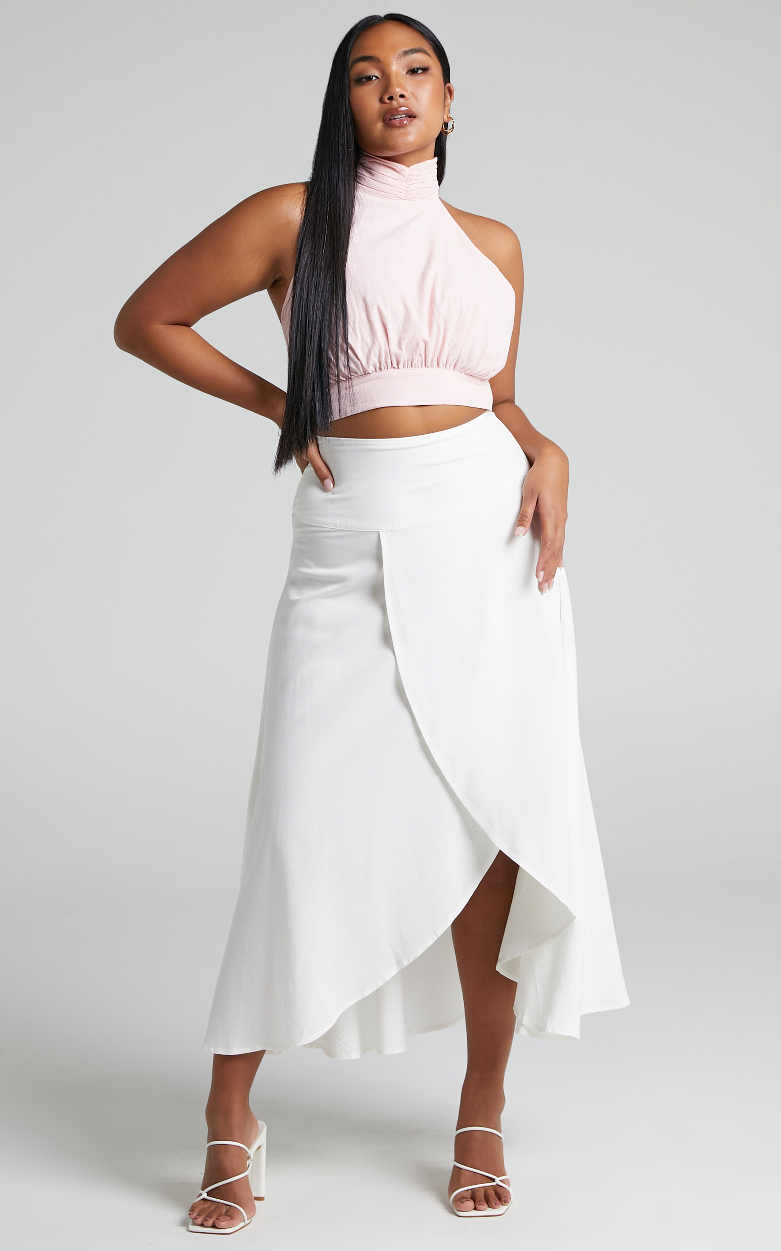 Andee Fixed Wrap Midi Skirt in White - 06, WHT1, hi-res image number null
