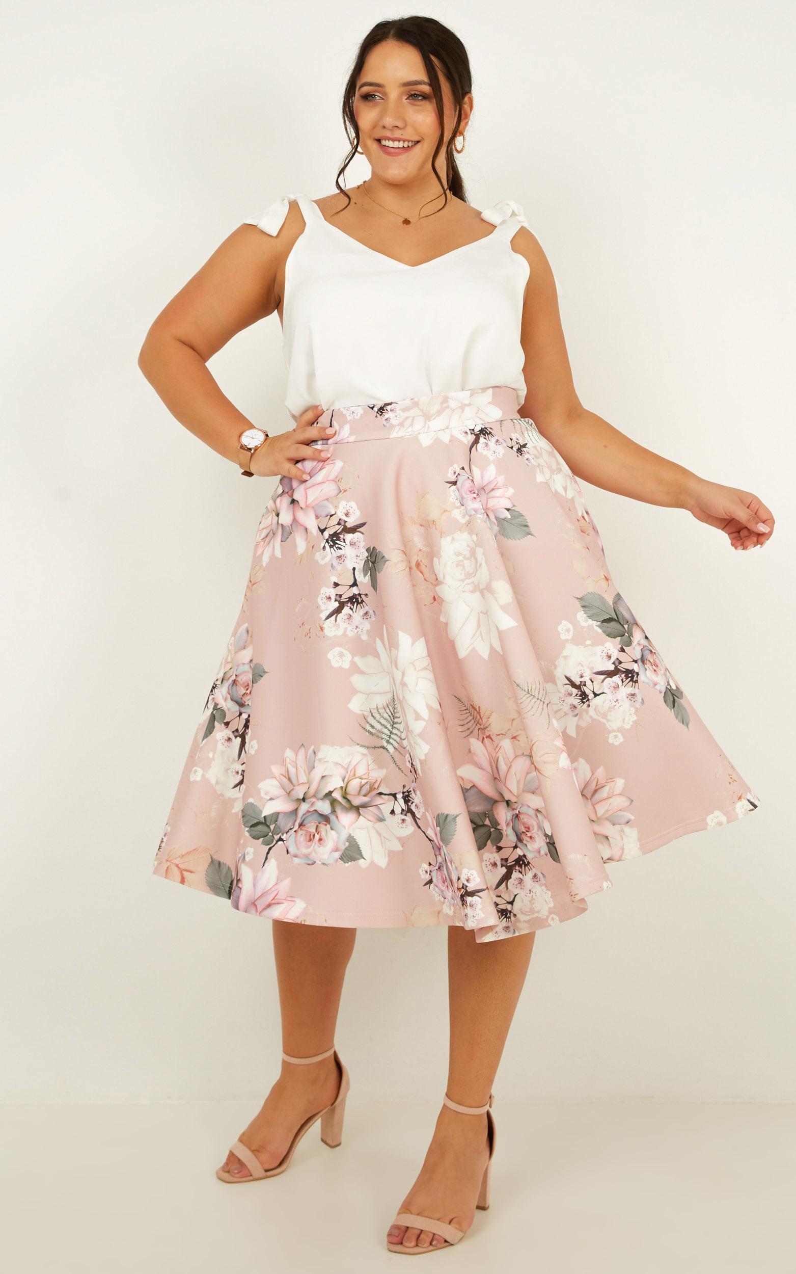 Whirlwind Midi Skirt In Blush Floral | Showpo