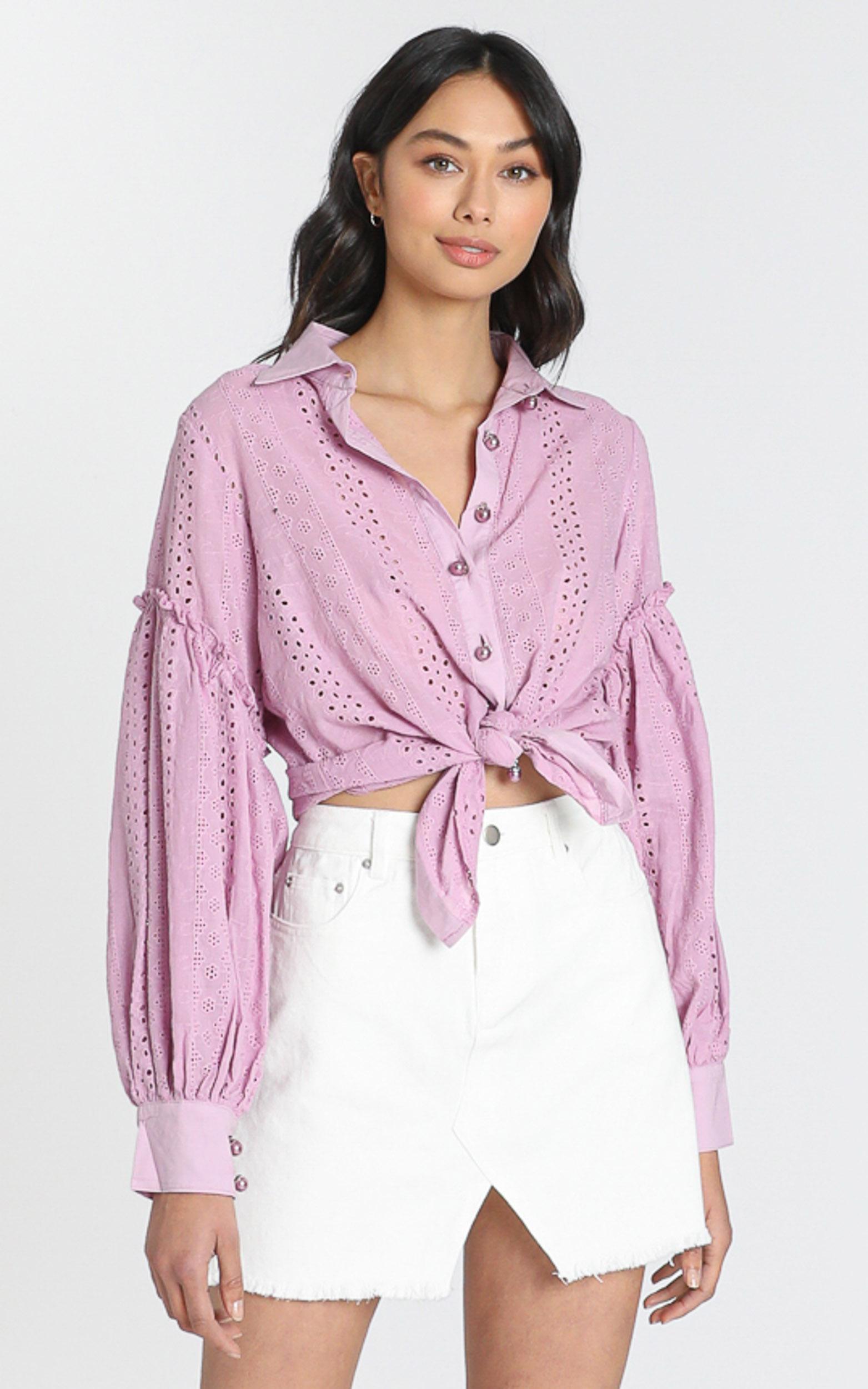 Beautiful Things embroidery shirt in lilac - 6 (XS), Purple, hi-res image number null