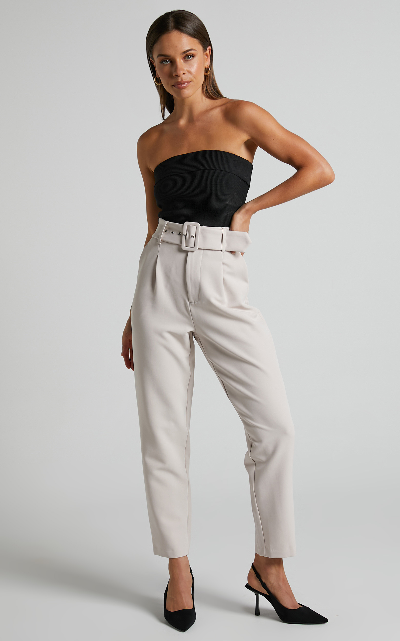 Milica Trousers - Belted High Waisted Trousers in Beige - 04, NEU3, hi-res image number null