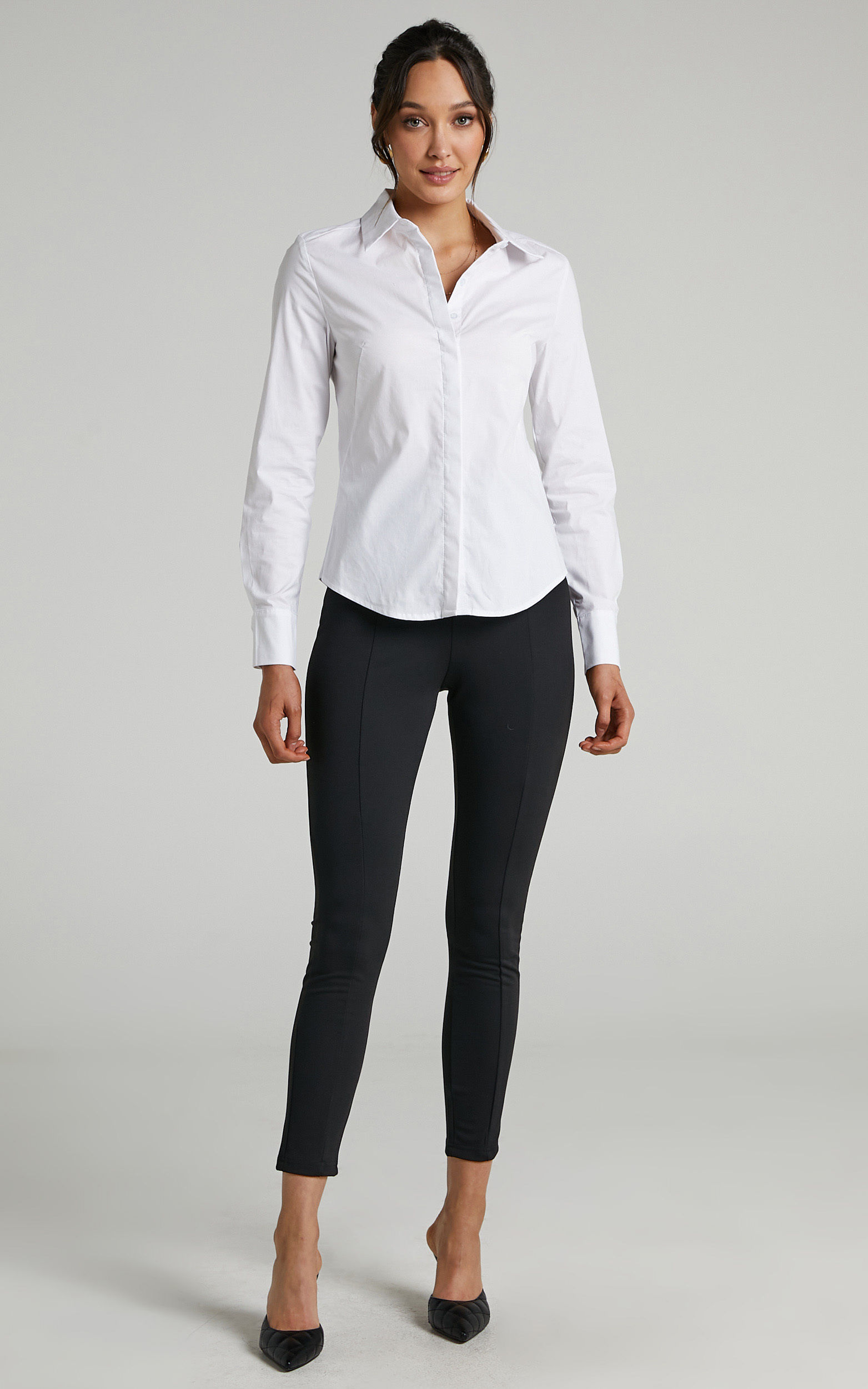 Briannon Longsleeve Fitted Collared Button Up Shirt in White - 06, WHT1, hi-res image number null