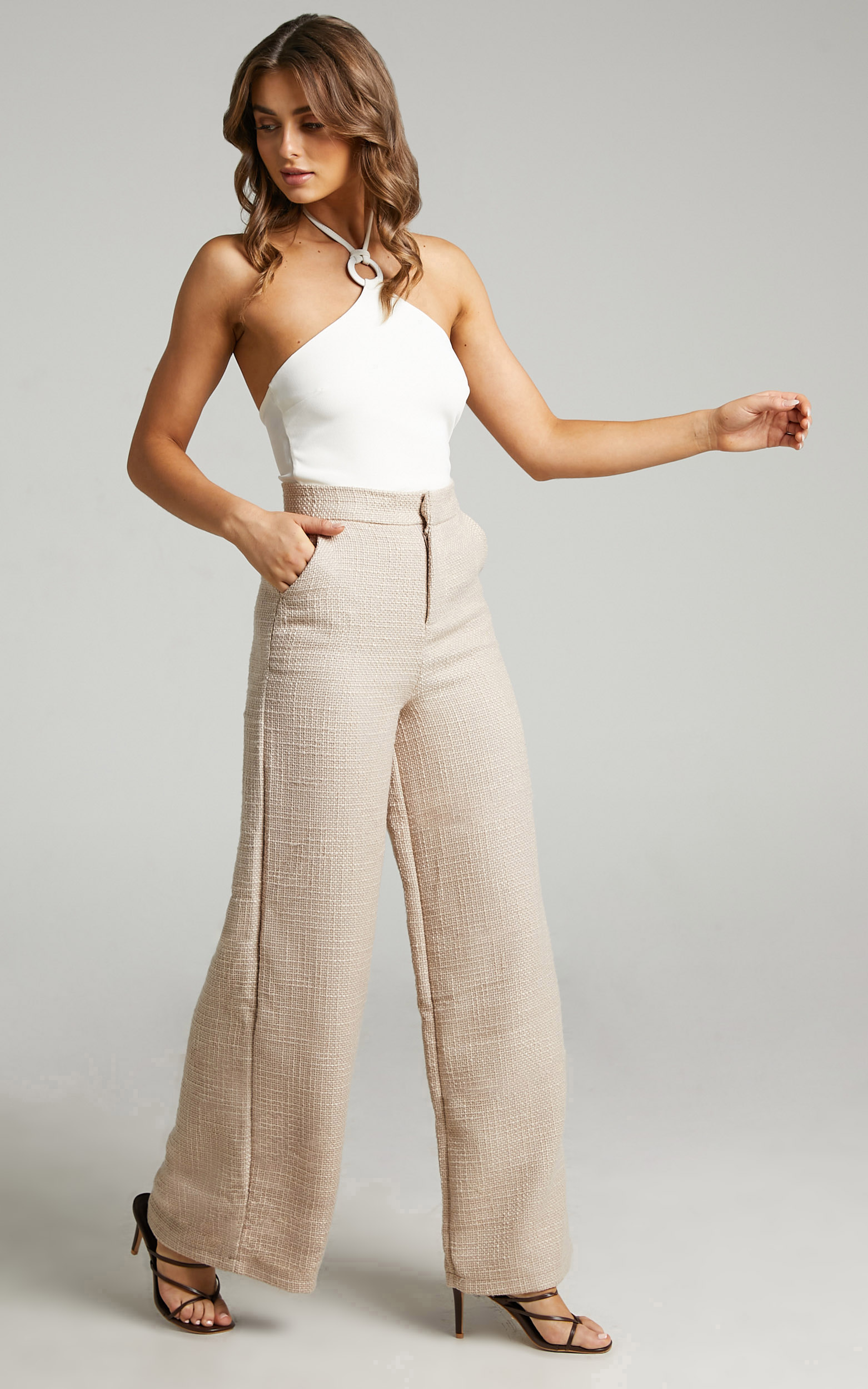 Walters Wide Leg High Waist Tailored Pants in NEUTRAL - 06, BRN4, hi-res image number null