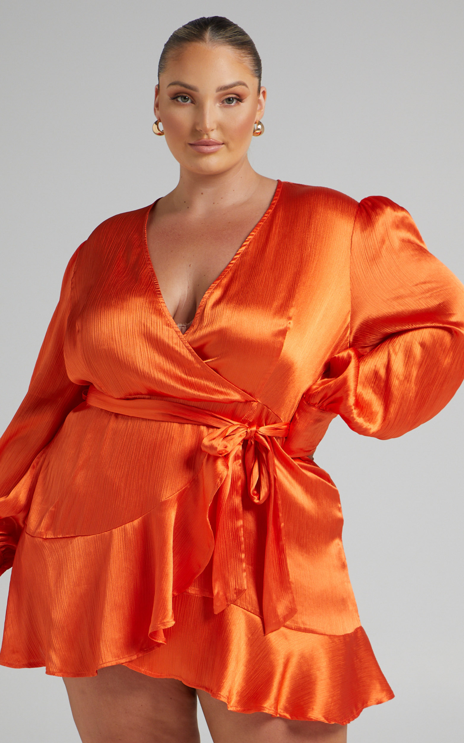 Francille Long Sleeve Wrap Mini Dress in Orange - 04, ORG2, hi-res image number null
