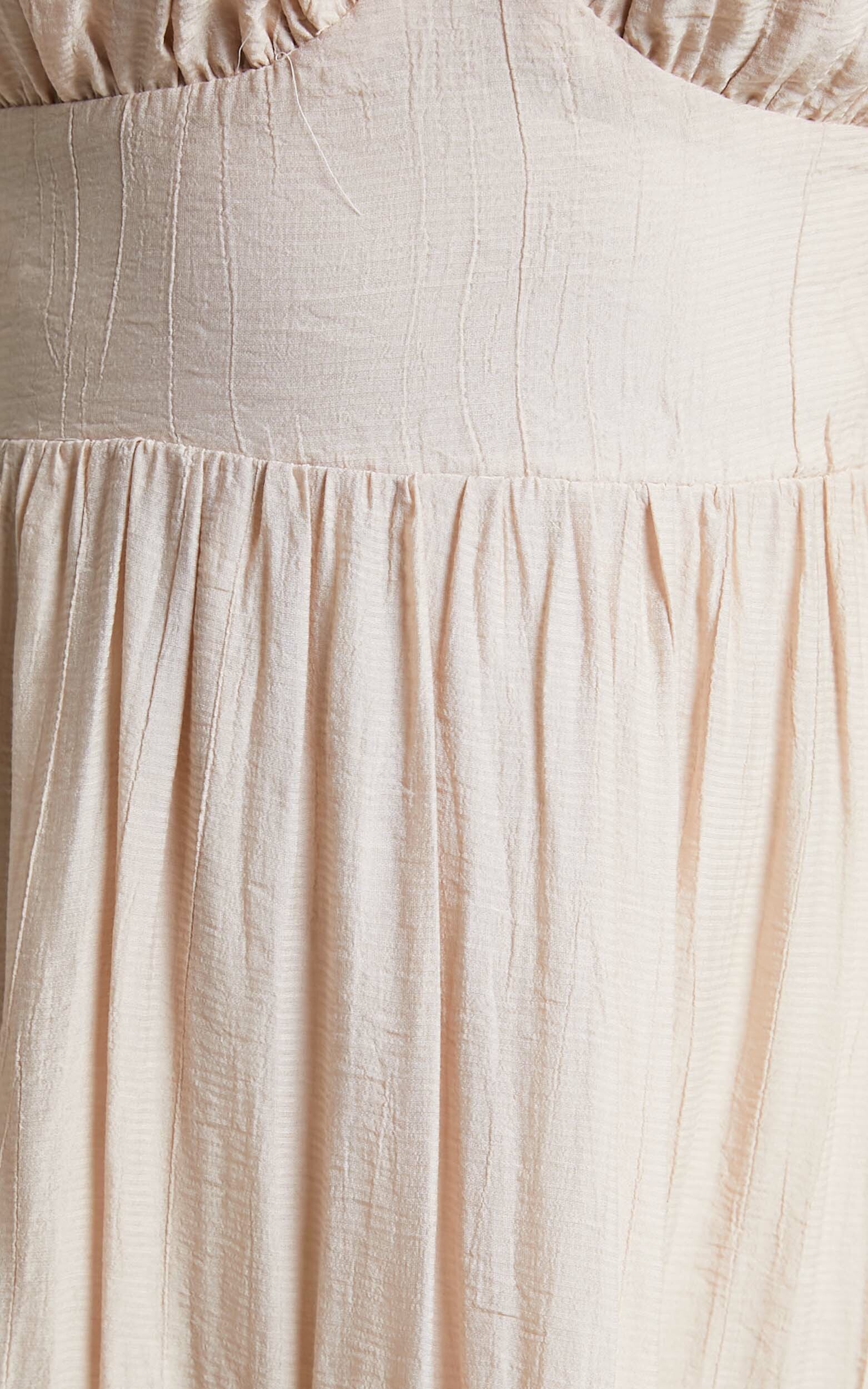 Anita Puff Sleeve Tiered Midi Dress in Beige | Showpo USA
