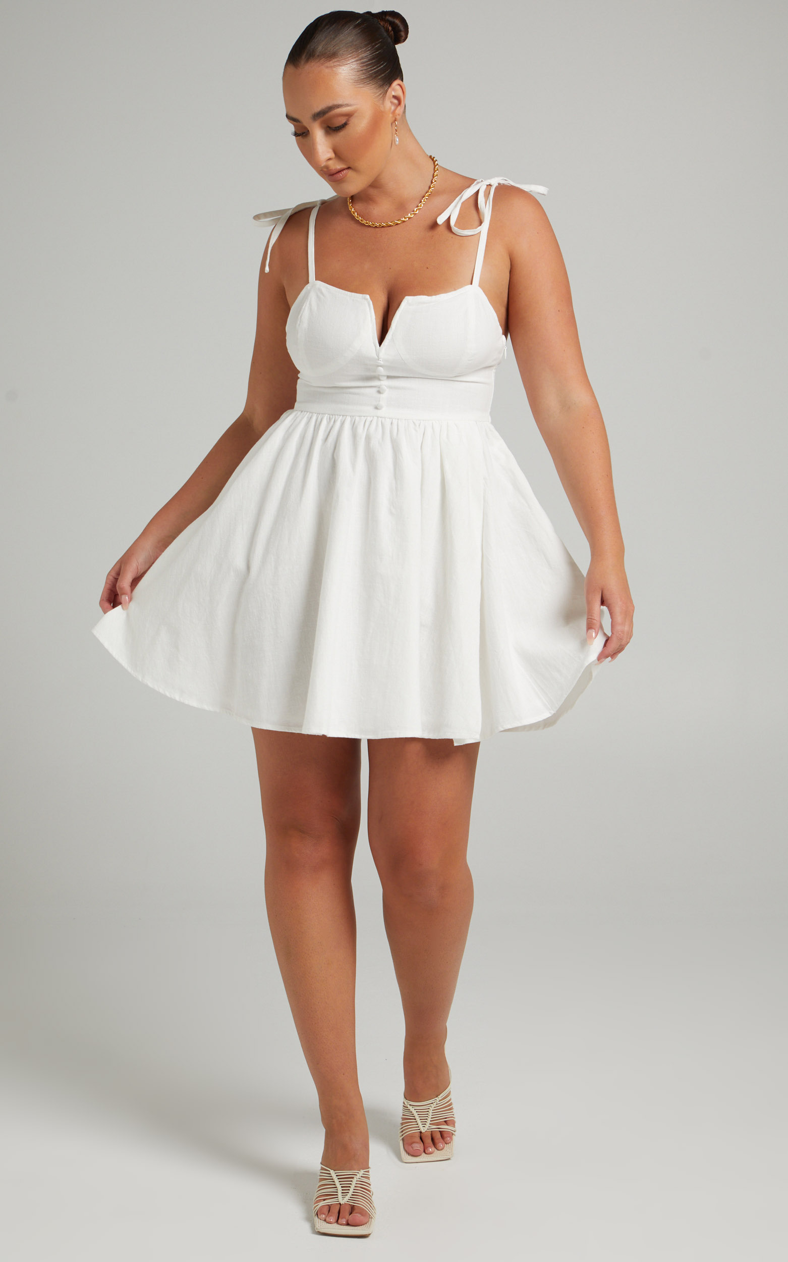 Fedelle Tie Strap Mini Dress in White - 06, WHT1, hi-res image number null