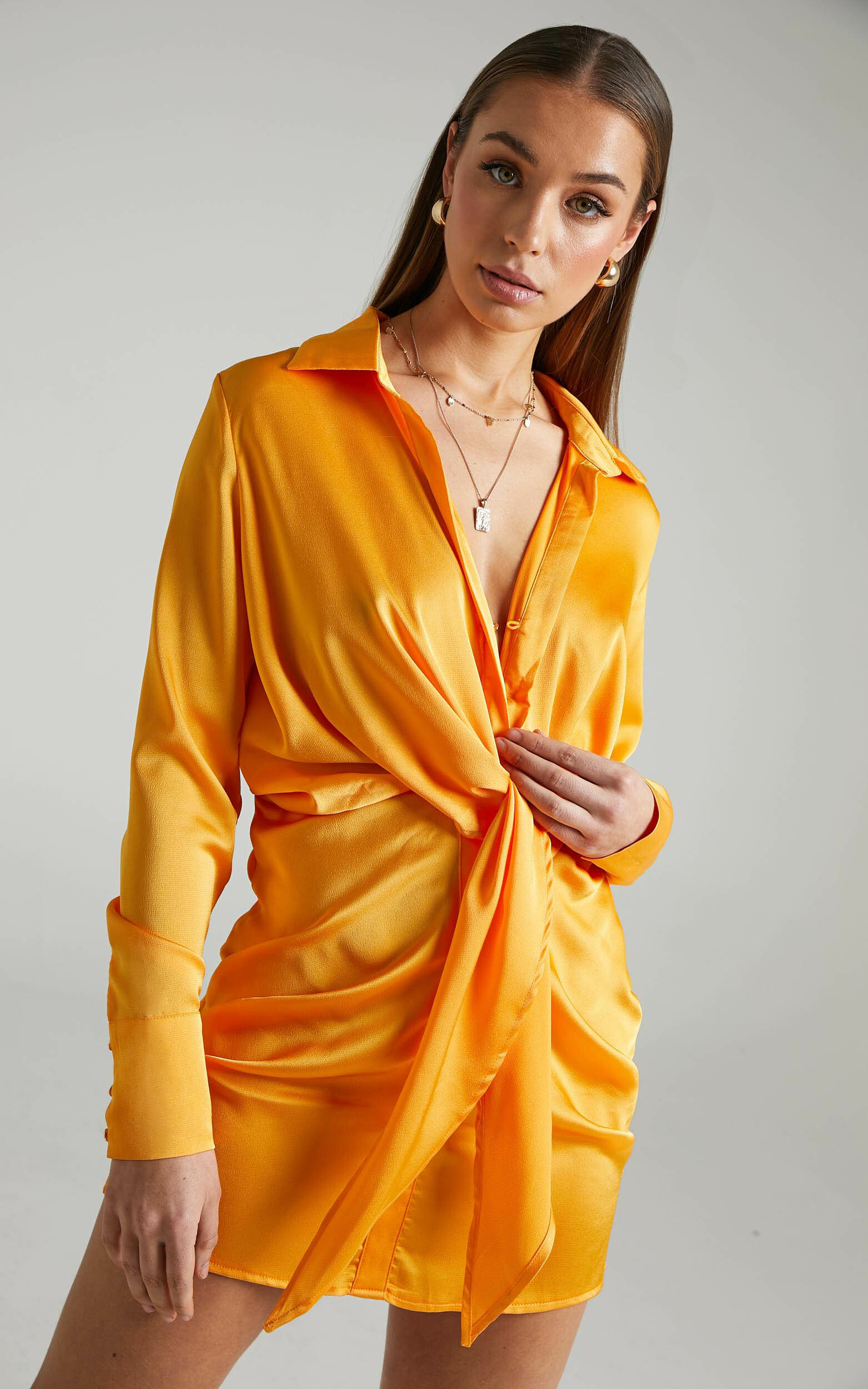 Runaway The Label - Ruby Shirt Dress in Mango - L, ORG2, hi-res image number null
