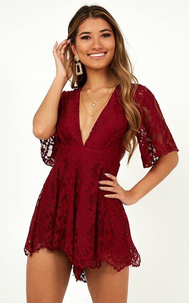 Break the Bar playsuit in wine lace - 12, WNE6, hi-res image number null