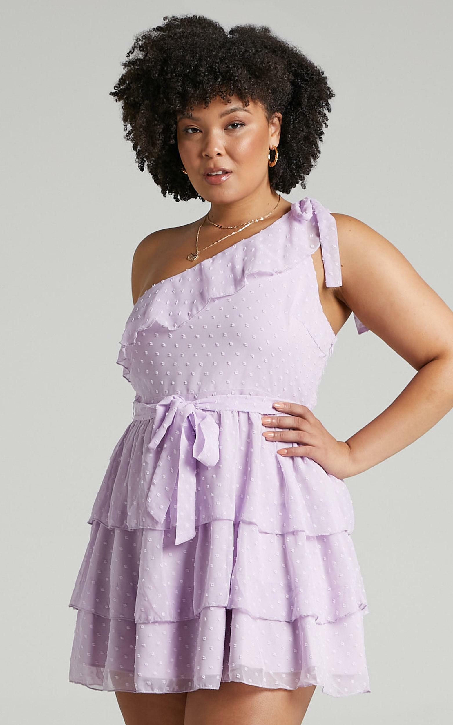 Darling I Am A Daydream One Shoulder Ruffle Mini Dress in Lilac - 04, PRP8, hi-res image number null