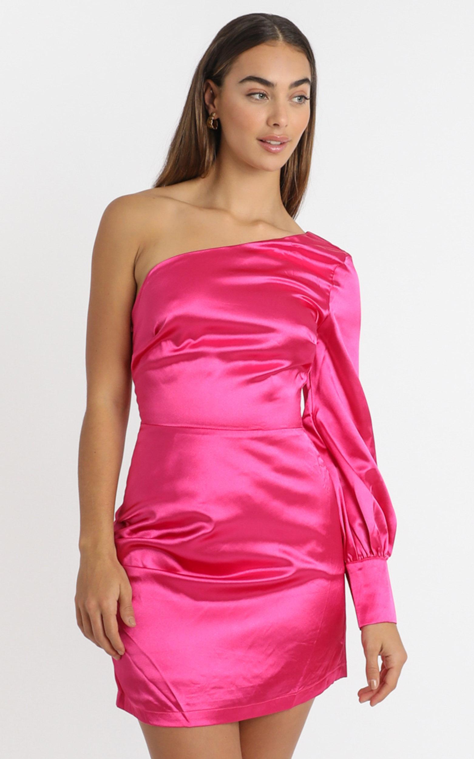 Eve One Shoulder Mini Dress in Hot Pink Satin | Showpo USA