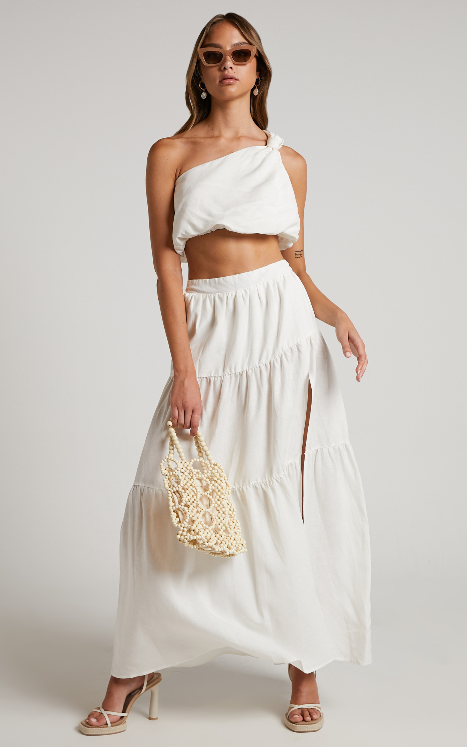 Aerilyn Two Piece Set - One Shoulder Crop Top and Midi Skirt Set in ...