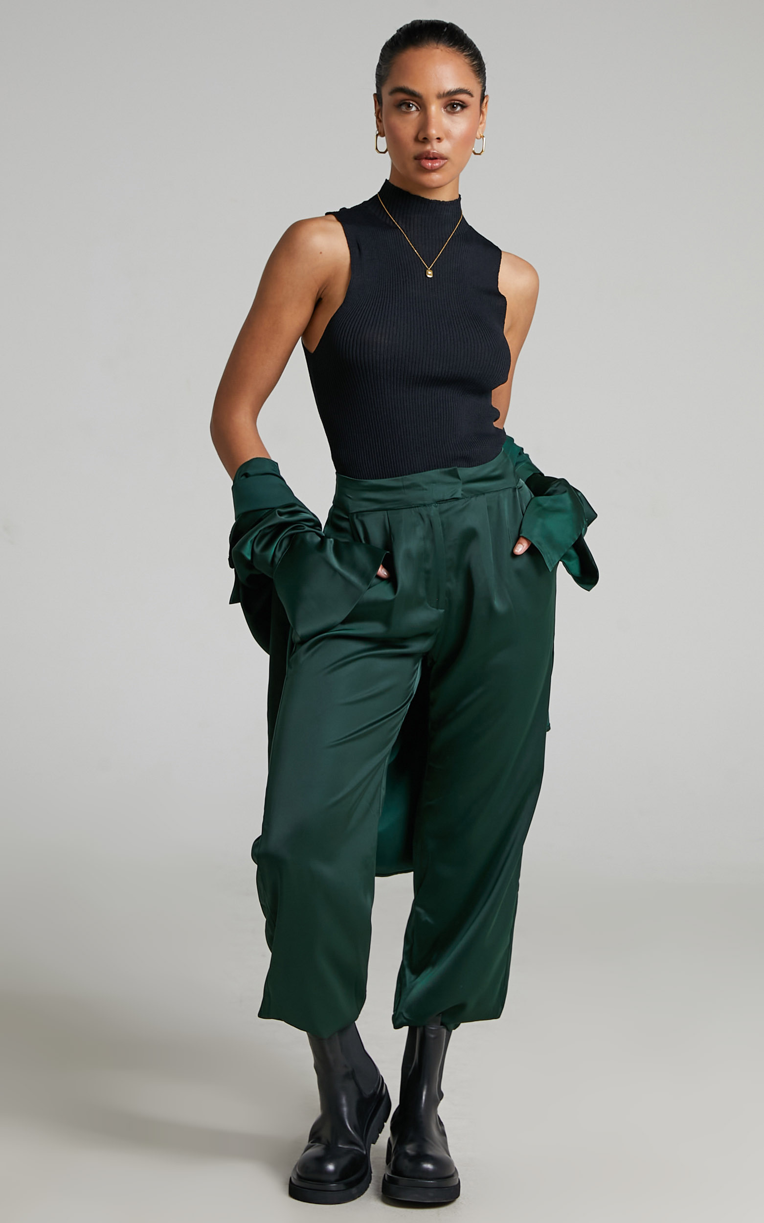 4th & Reckless - Elina Satin Jogger in Forest Green - 06, GRN1, hi-res image number null