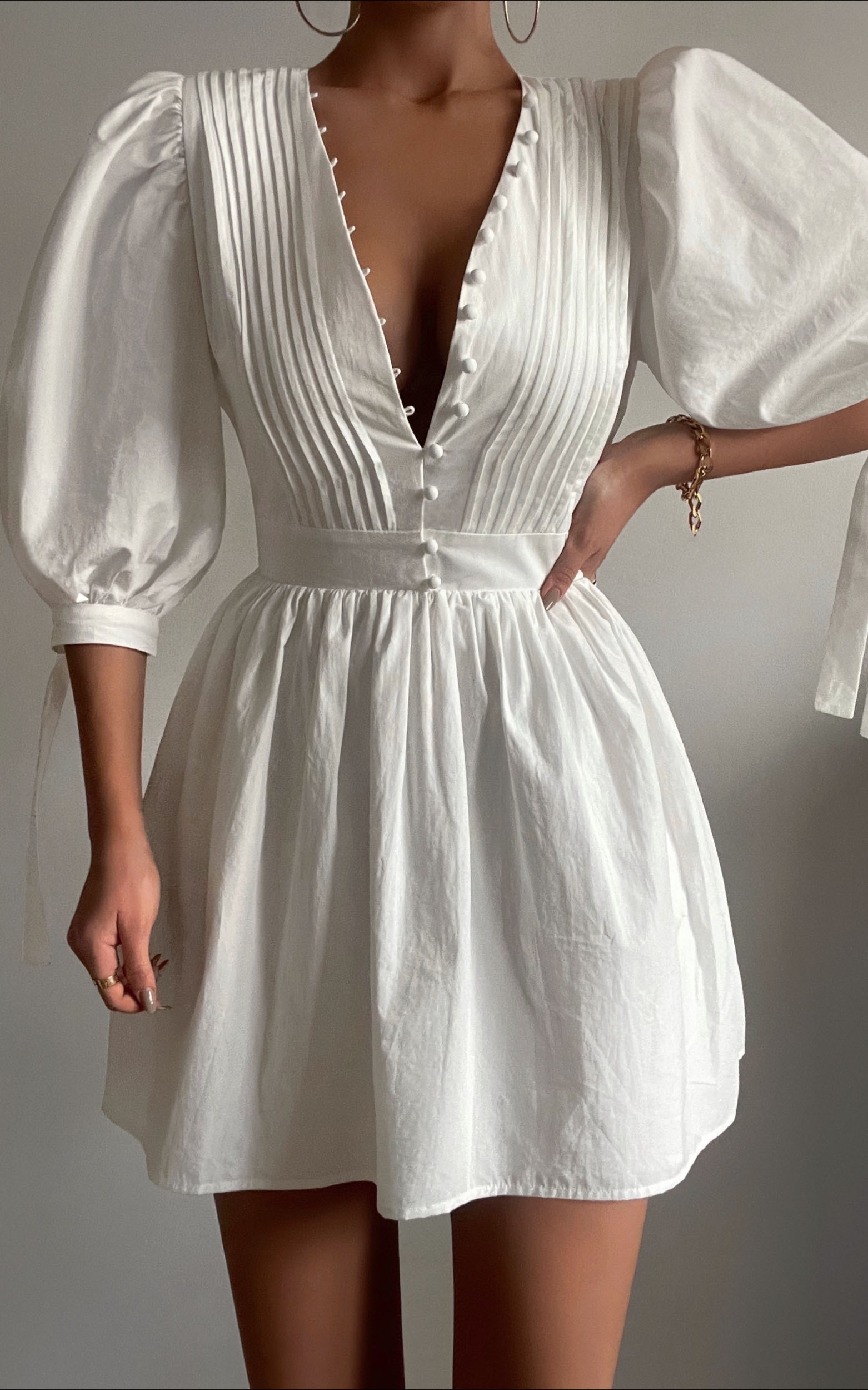 Zandra Puff Sleeve Poplin Mini Dress in White - 04, WHT4, hi-res image number null
