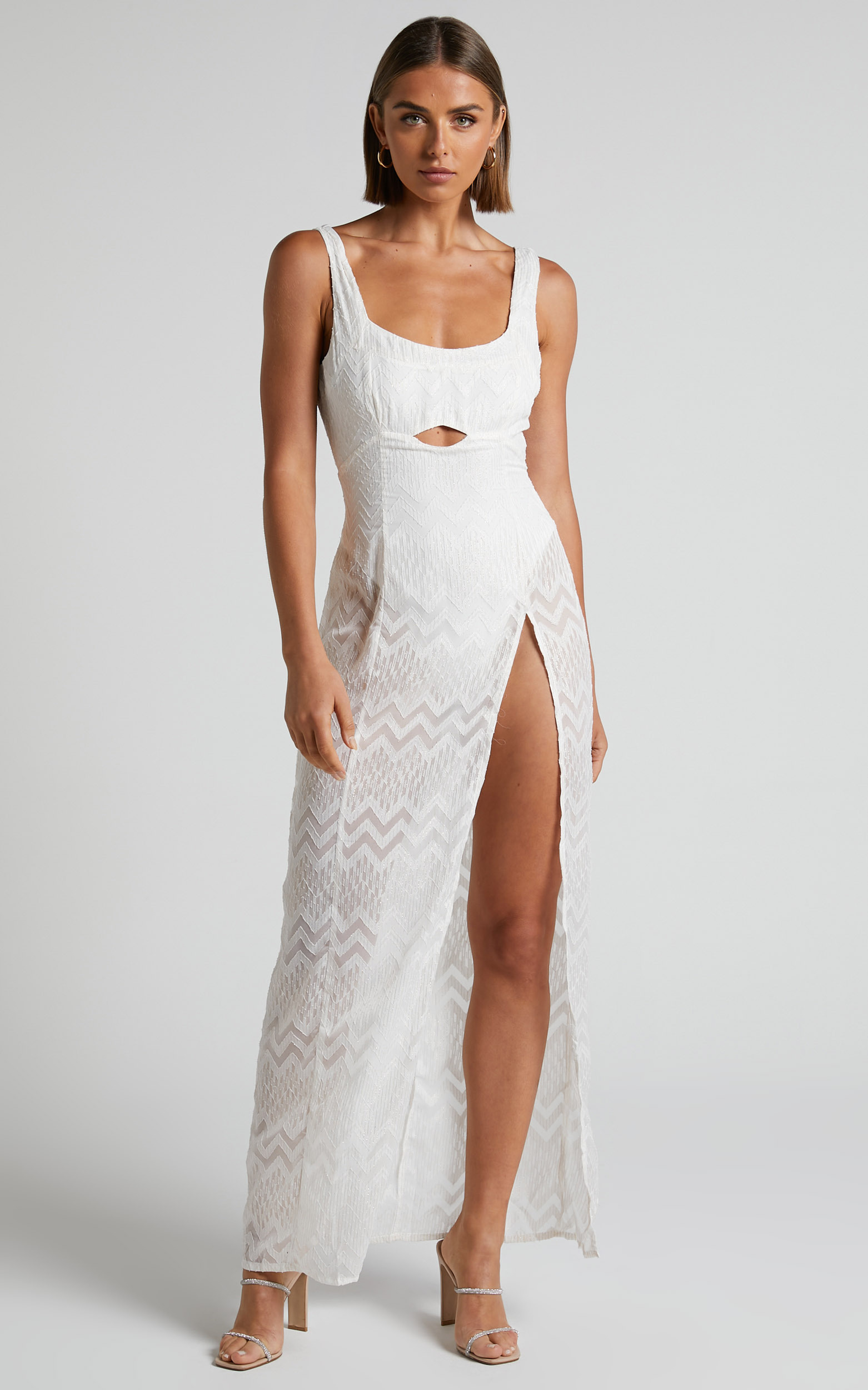 Khryzsha Sheer Cut Out Maxi Dress in White - 04, WHT2, hi-res image number null