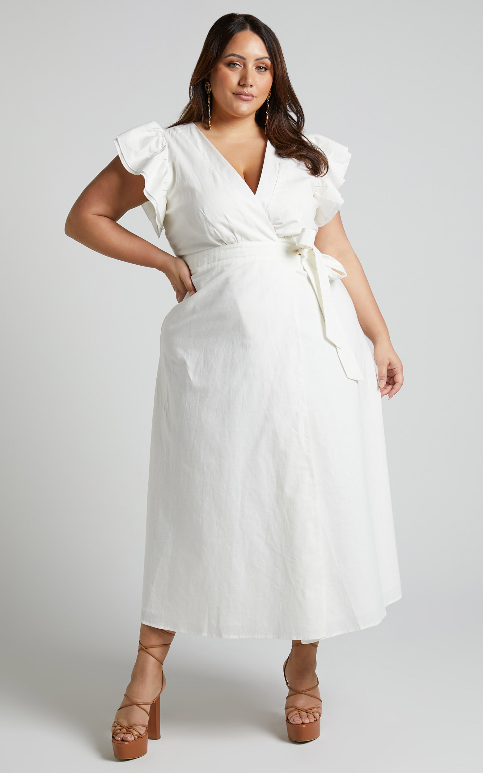 Amalie The label - Palmer frill sleeve wrap dress in White | Showpo USA