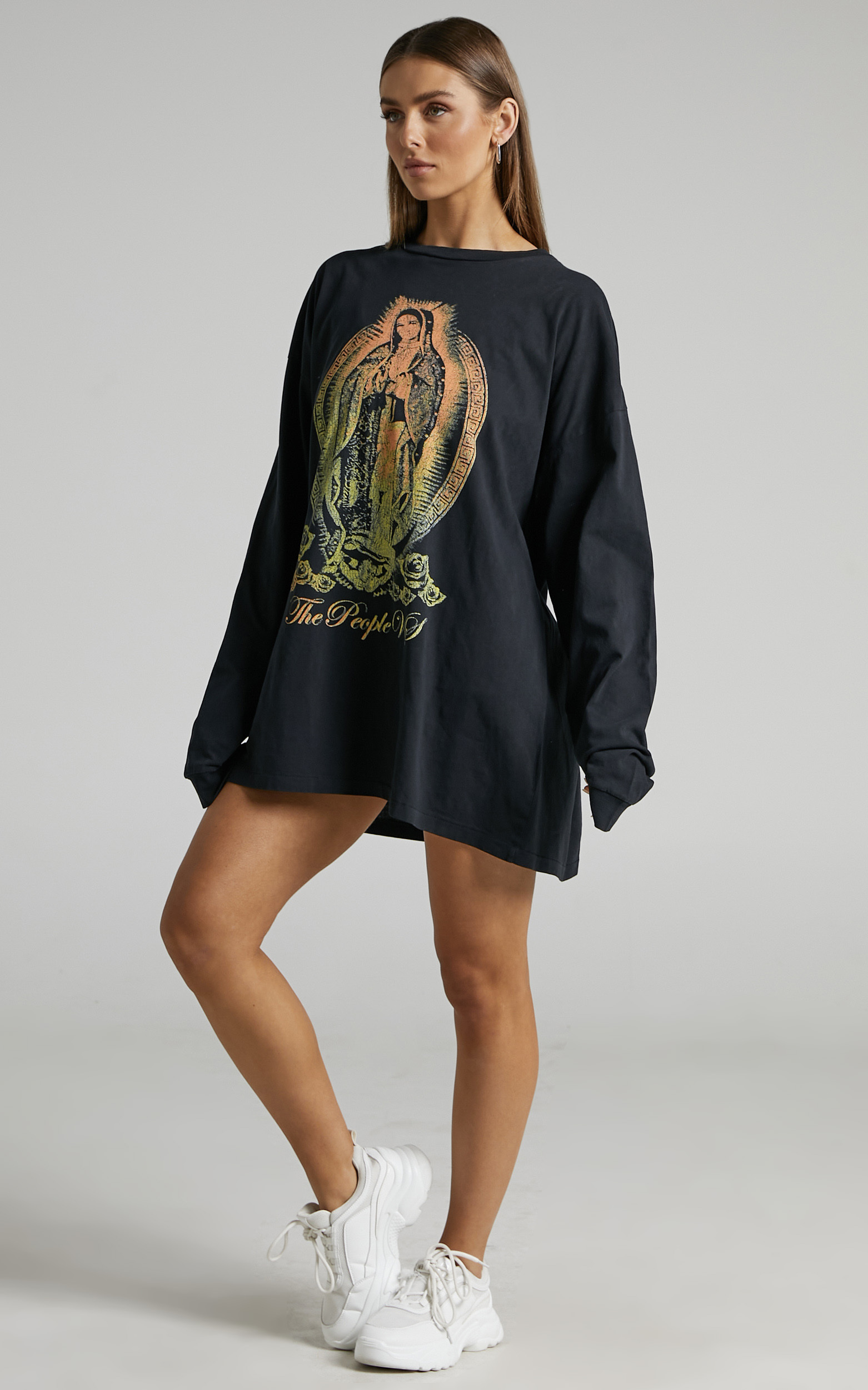 The People Vs - Blessed Long Sleeve Tee Dress in Ultra Black - L, BLK1, hi-res image number null