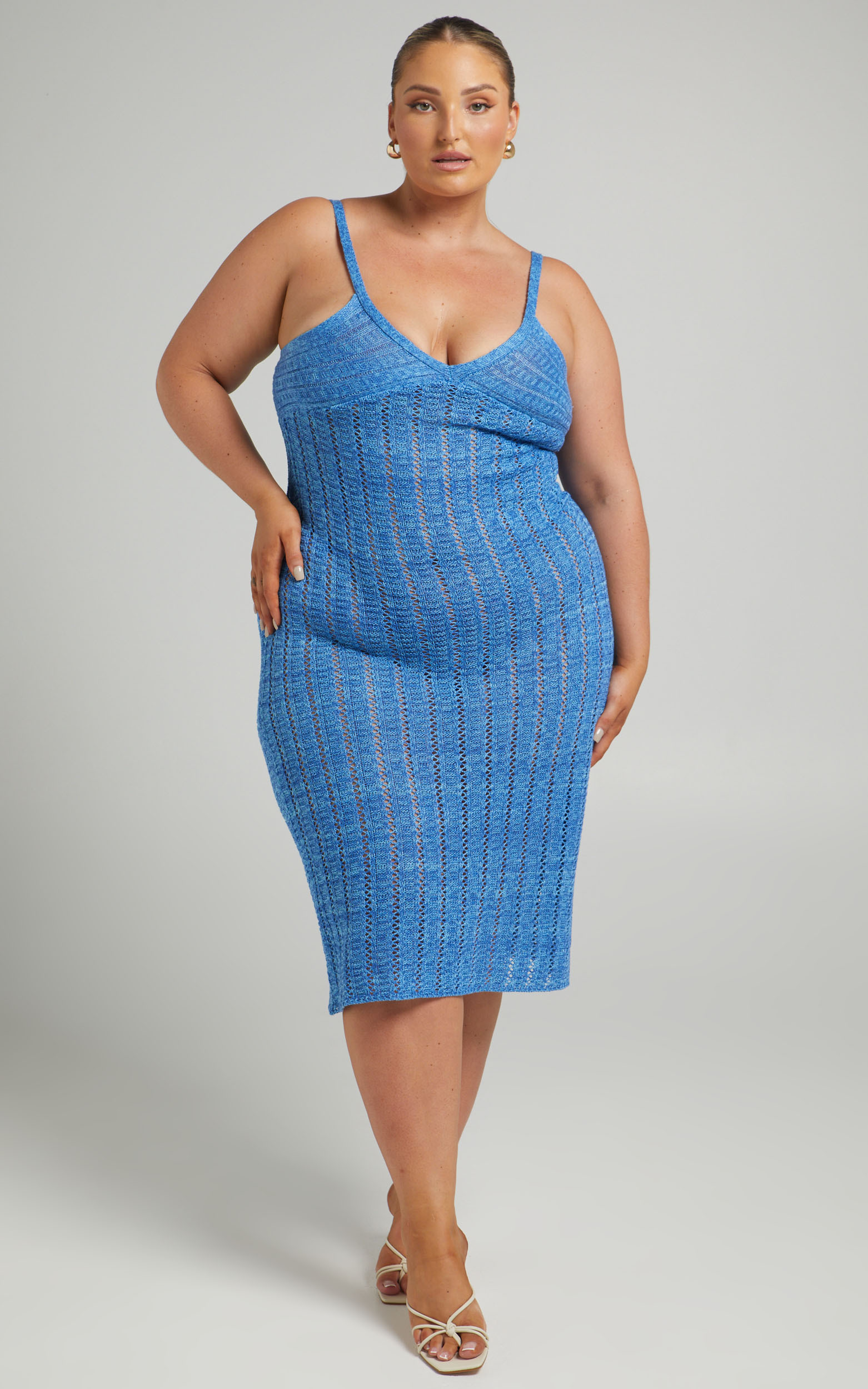 Maricel Chevron Crochet Midi Dress in Blue - 06, BLU1, hi-res image number null