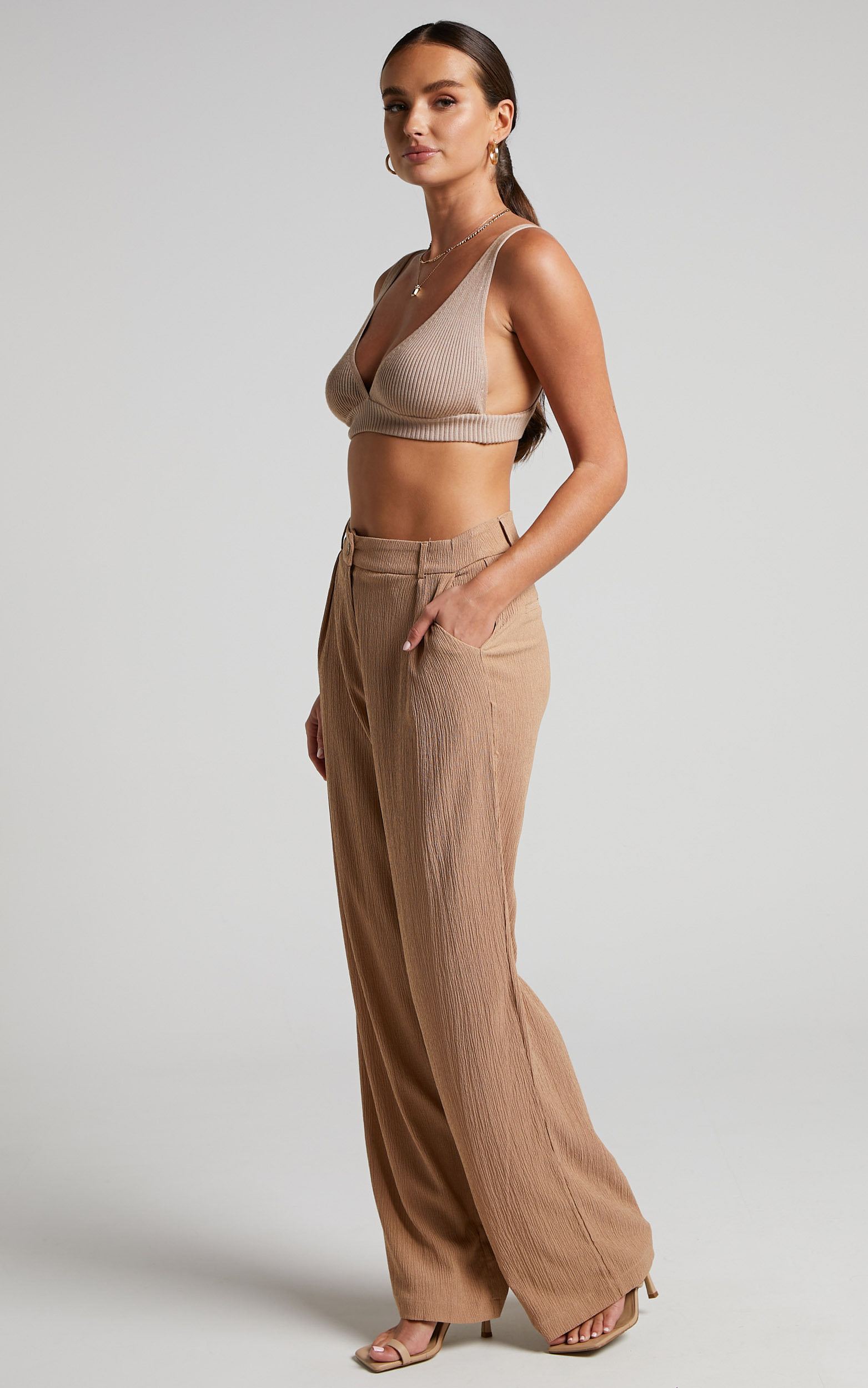 Isabeau Trousers - Relaxed Box Pleat Tailored Trousers in Mocha - 04, BRN2, hi-res image number null