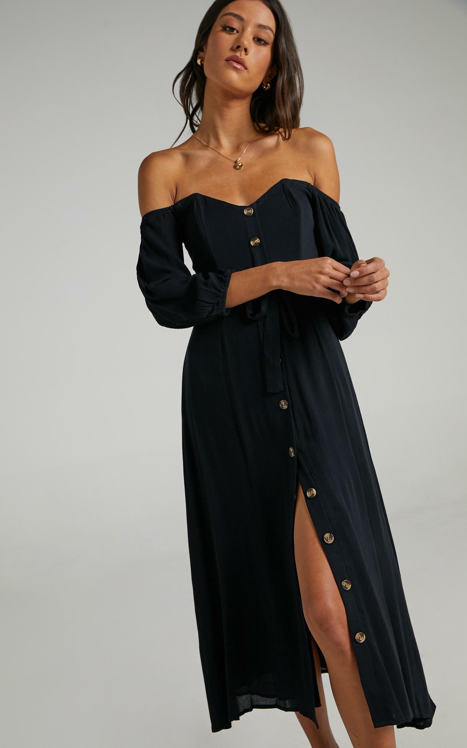 Sorrento Dreaming Dress in Black Linen Look - 04, BLK1, hi-res image number null