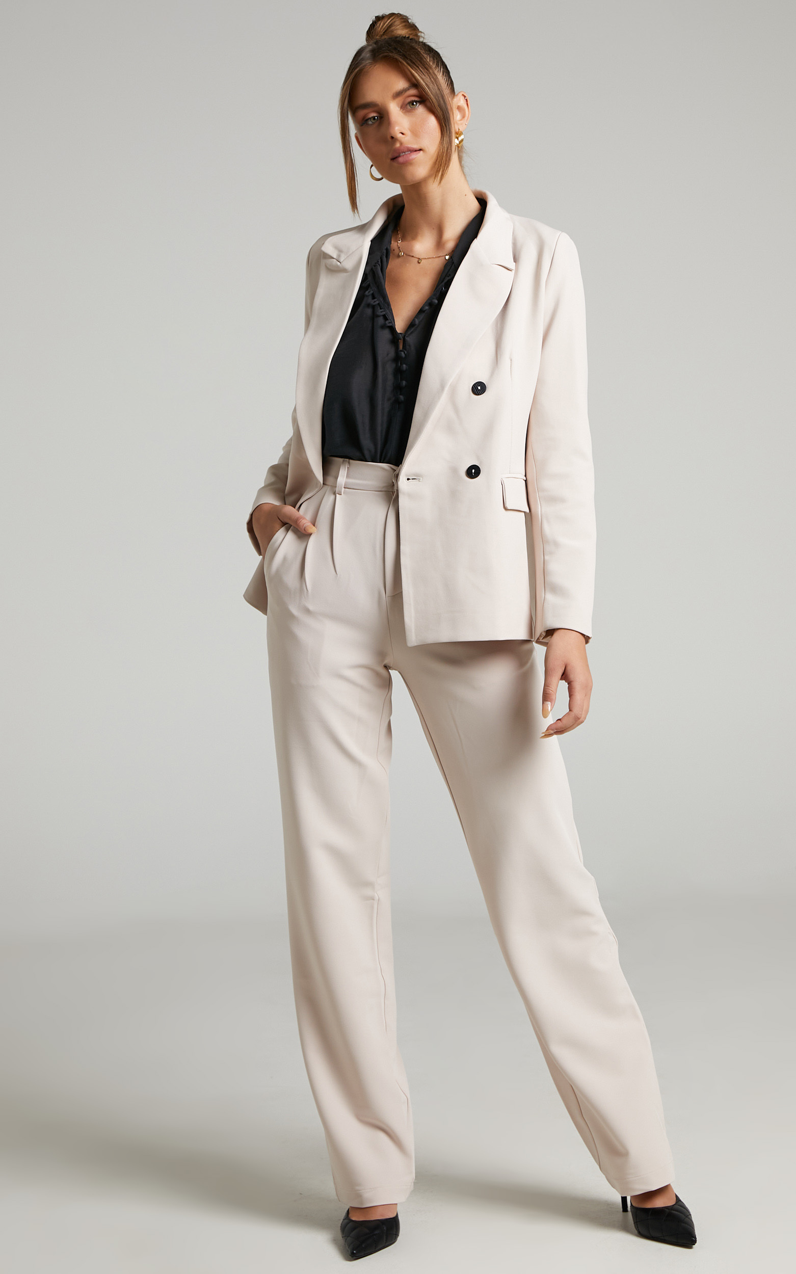 Davena High Waisted Tailored Pants in Sand - 06, BRN1, hi-res image number null