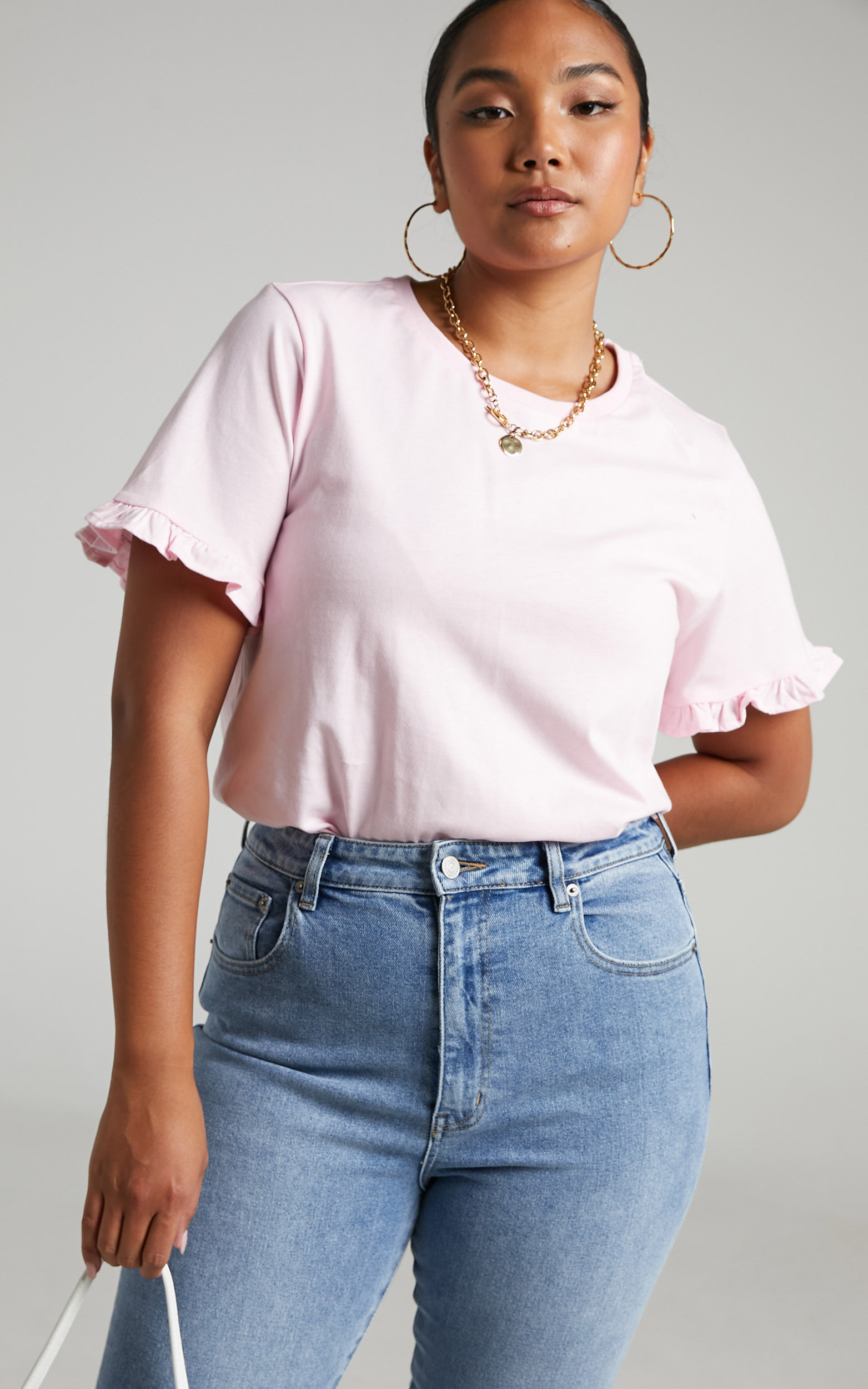 Closer To Home Ruffle Sleeve Tee in Pale Pink - 04, PNK2, hi-res image number null