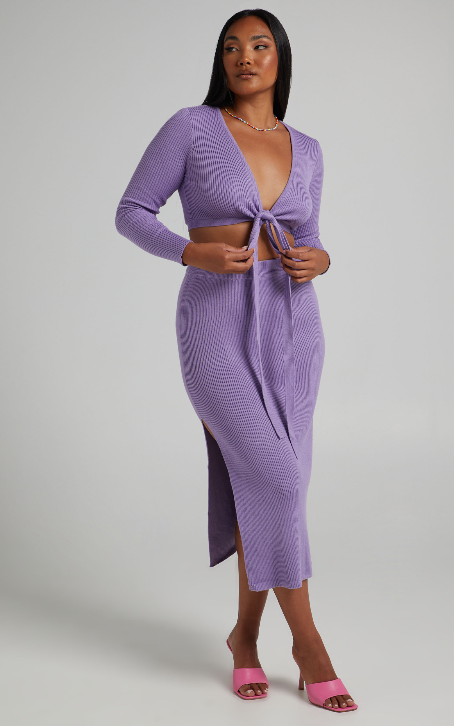 Tana Two Piece Knit Set with Knot Front in Lilac - 06, PRP2, hi-res image number null