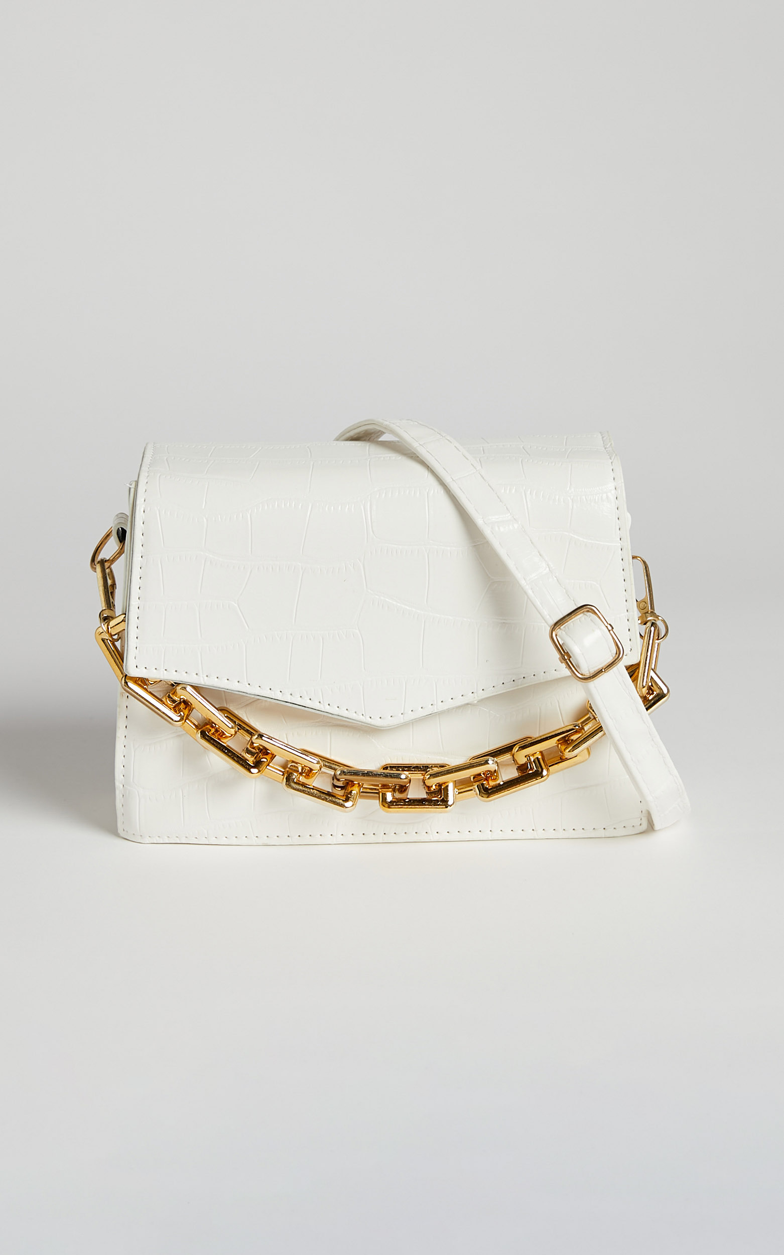 Penny Bag - Chain Detail Crossbody Bag in White Croc - NoSize, WHT2, hi-res image number null