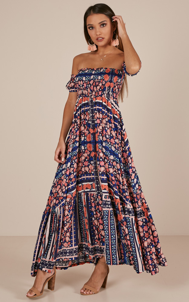 Catch My Breath maxi dress in navy floral - 12 (L), Navy, hi-res image number null