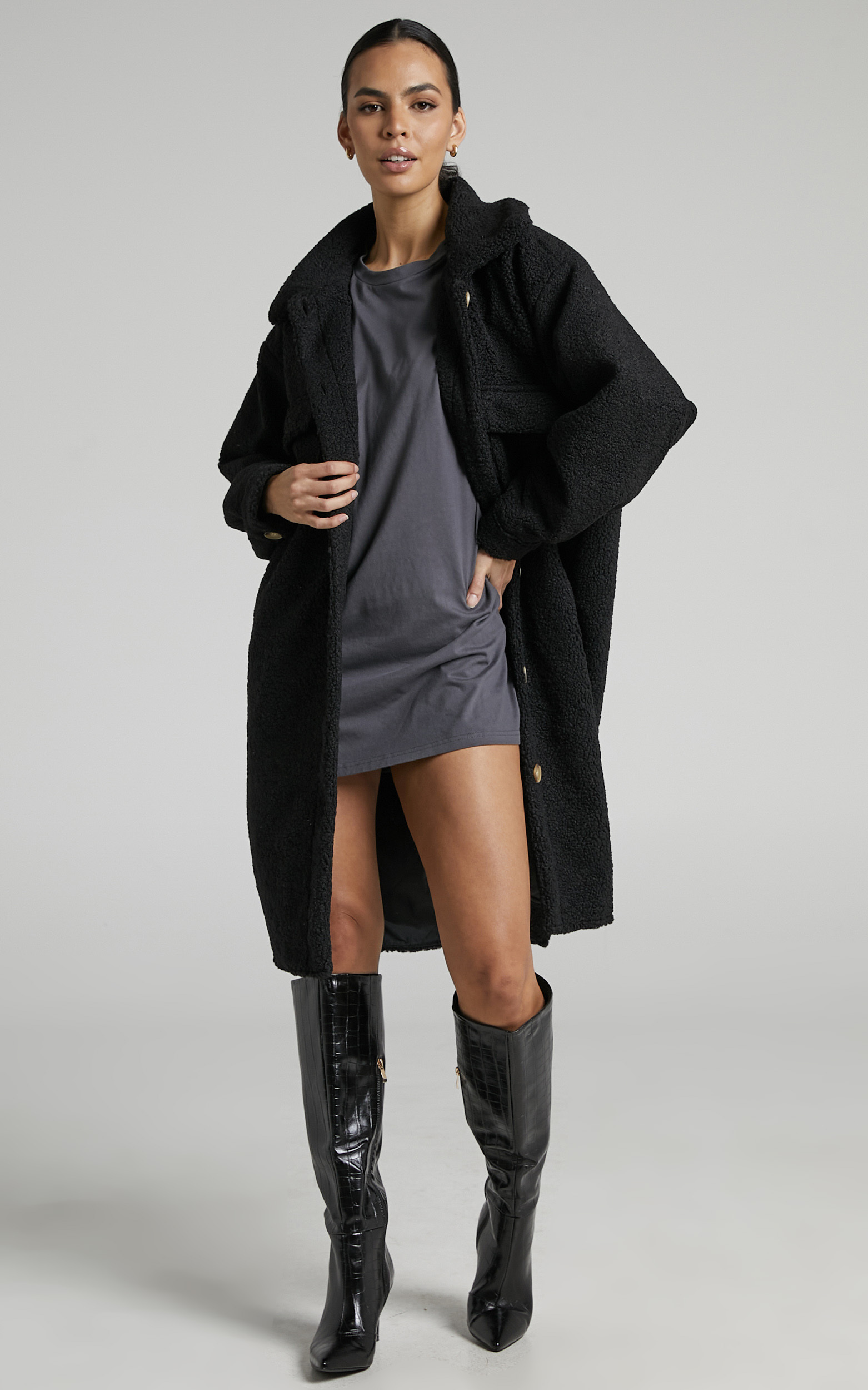 Maddie Longline Teddy Coat in Black - L, BLK1, hi-res image number null