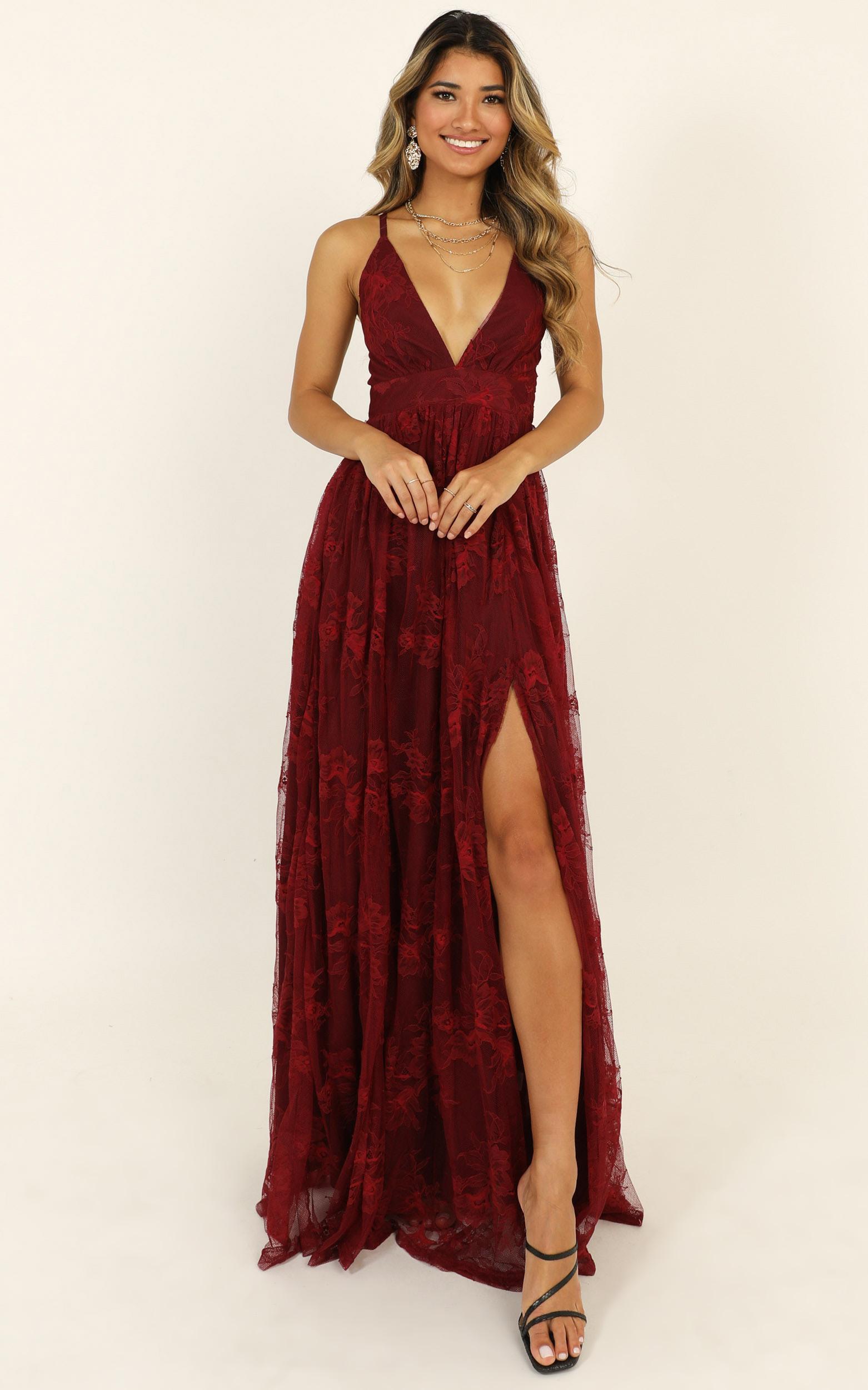 Prom Loving Plunge Maxi Dress in Wine Lace - 20, WNE2, hi-res image number null