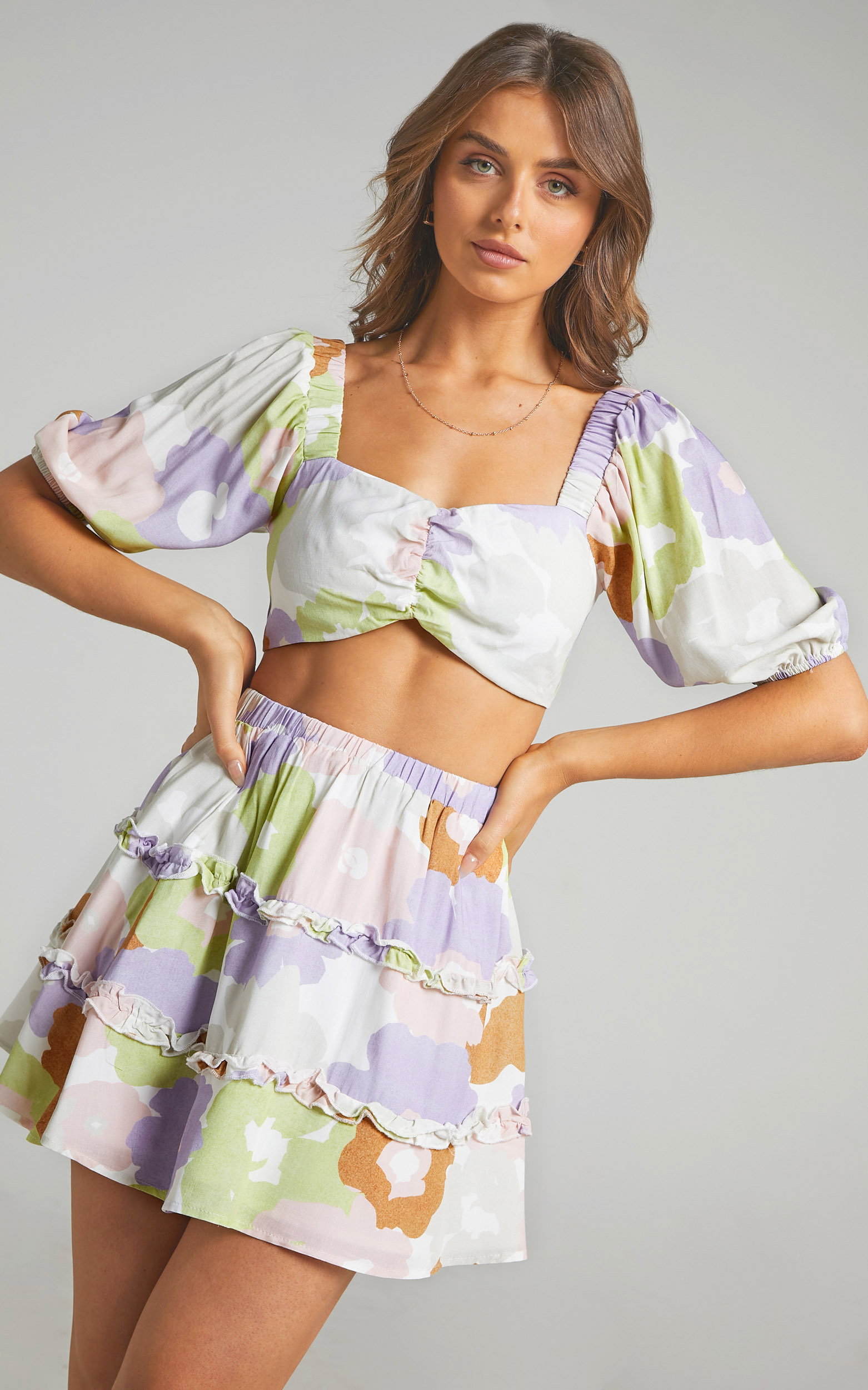 Halley Balloon Sleeve Mini Two Piece Set in Lumiere Floral - 04, MLT1, hi-res image number null