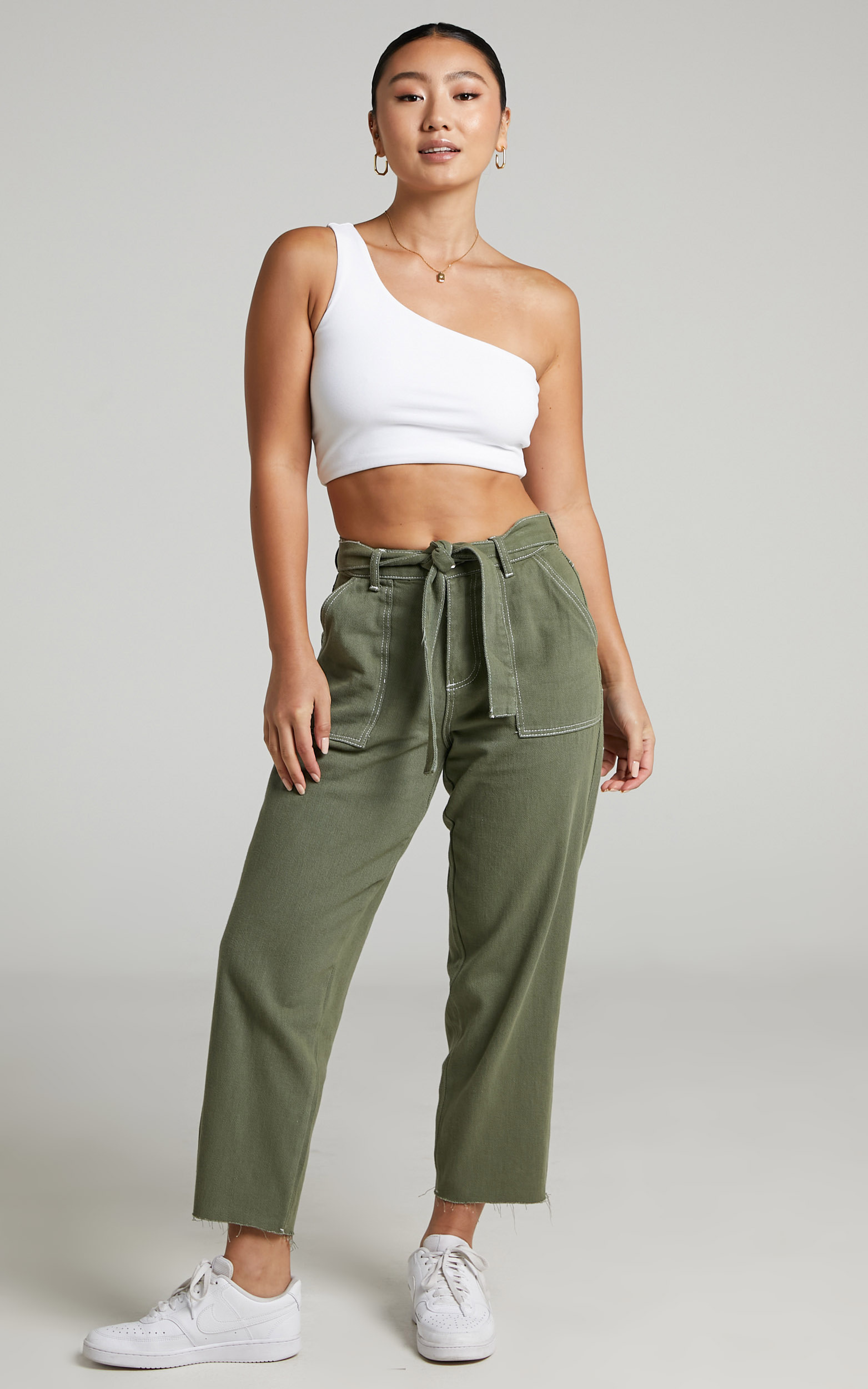 Leyton Tie Waist Jeans in Khaki - 06, GRN1, hi-res image number null