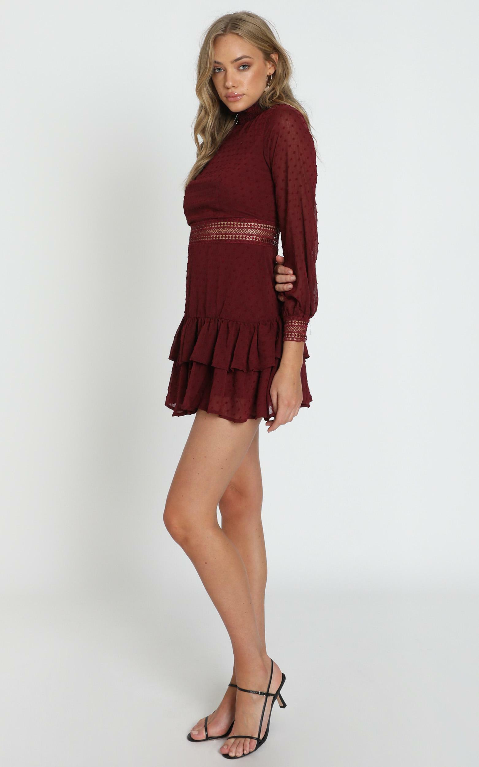 Are You Gonna Kiss Me Long Sleeve Mini Dress in Wine - 20, WNE6, hi-res image number null
